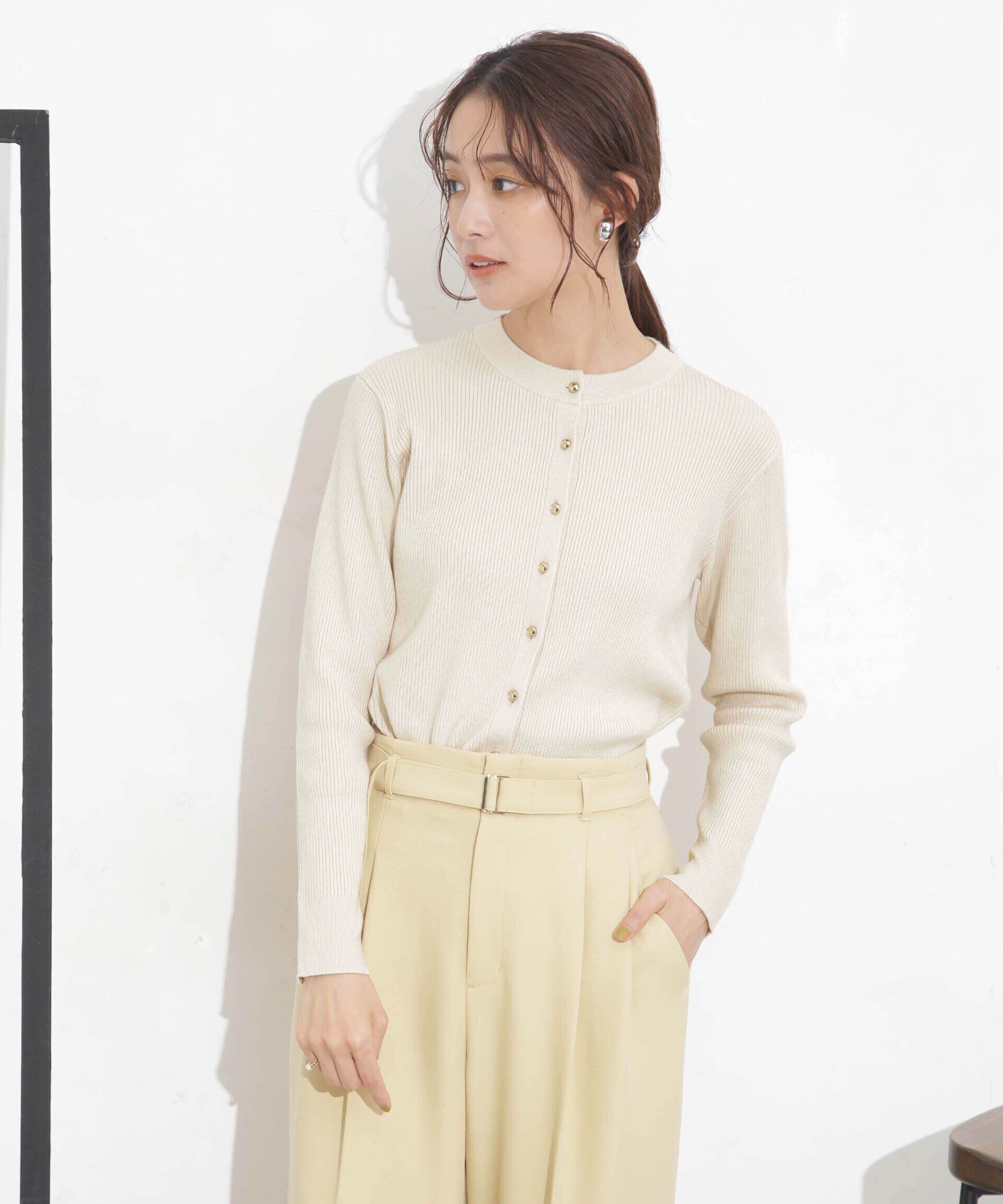 nano･universe「椿オイル加工リブカーディガン」|ニット・セーター|