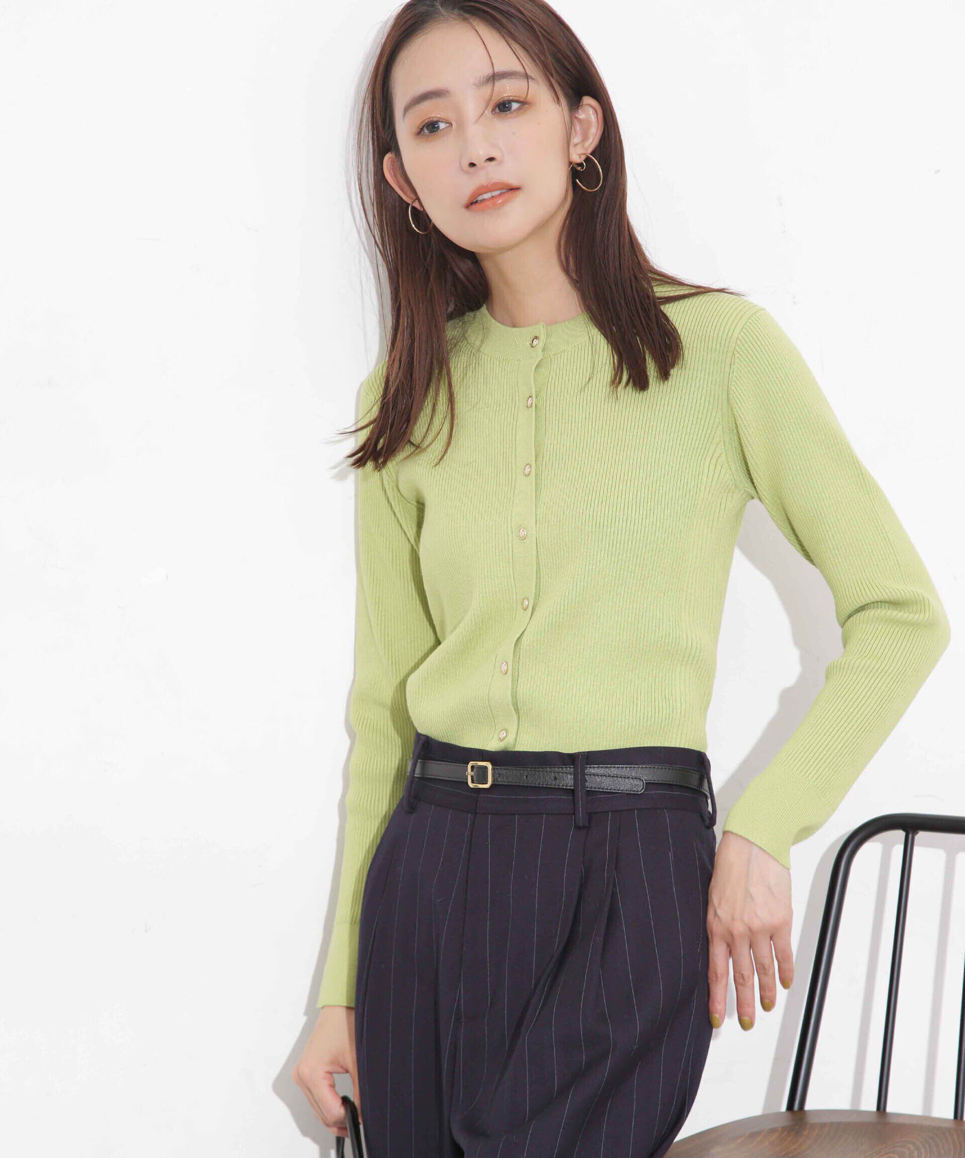 nano･universe「椿オイル加工リブカーディガン」|ニット・セーター|