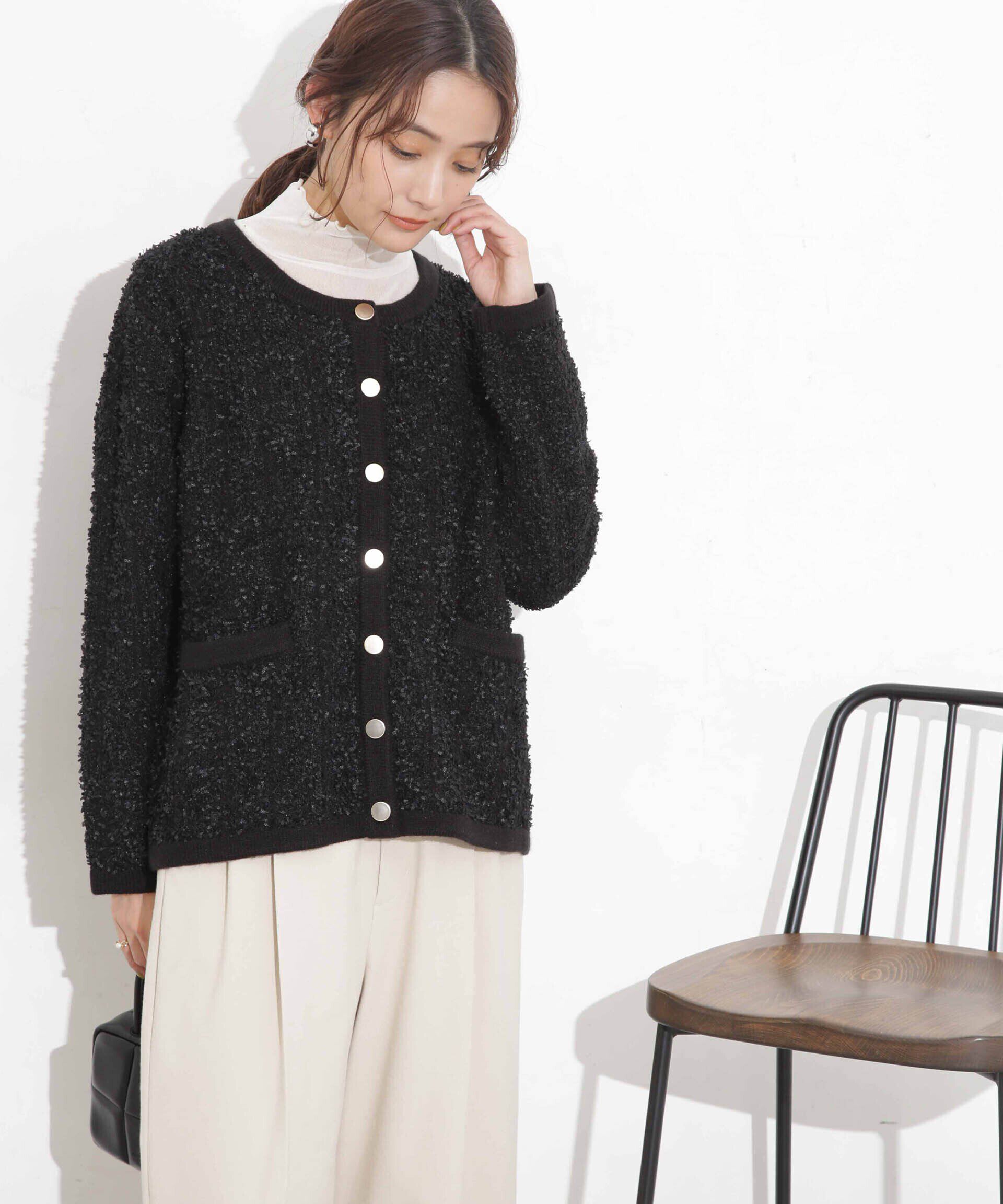 nano･universe「ツイードニットジャケットカーディガン」|ニット・セーター|