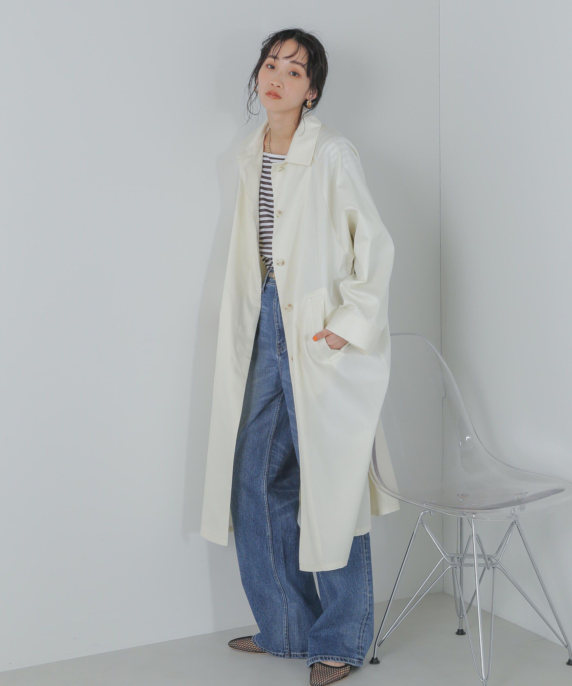 nano･universe「撥水＆花粉ガード加工2way衿ステンカラーコート」|ステンカラーコート|アイボリー7
