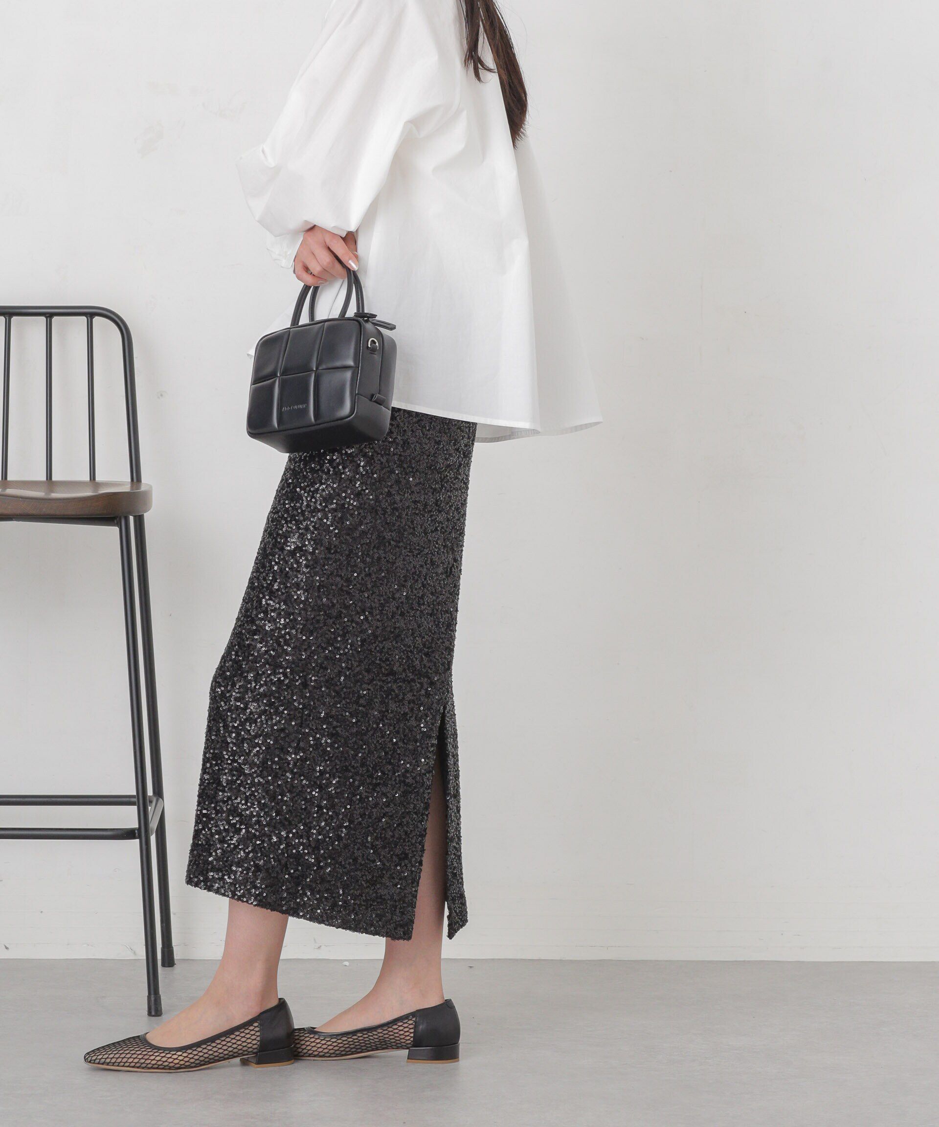 nano･universe「スパンコールIラインスカート」|スカート|ブラック