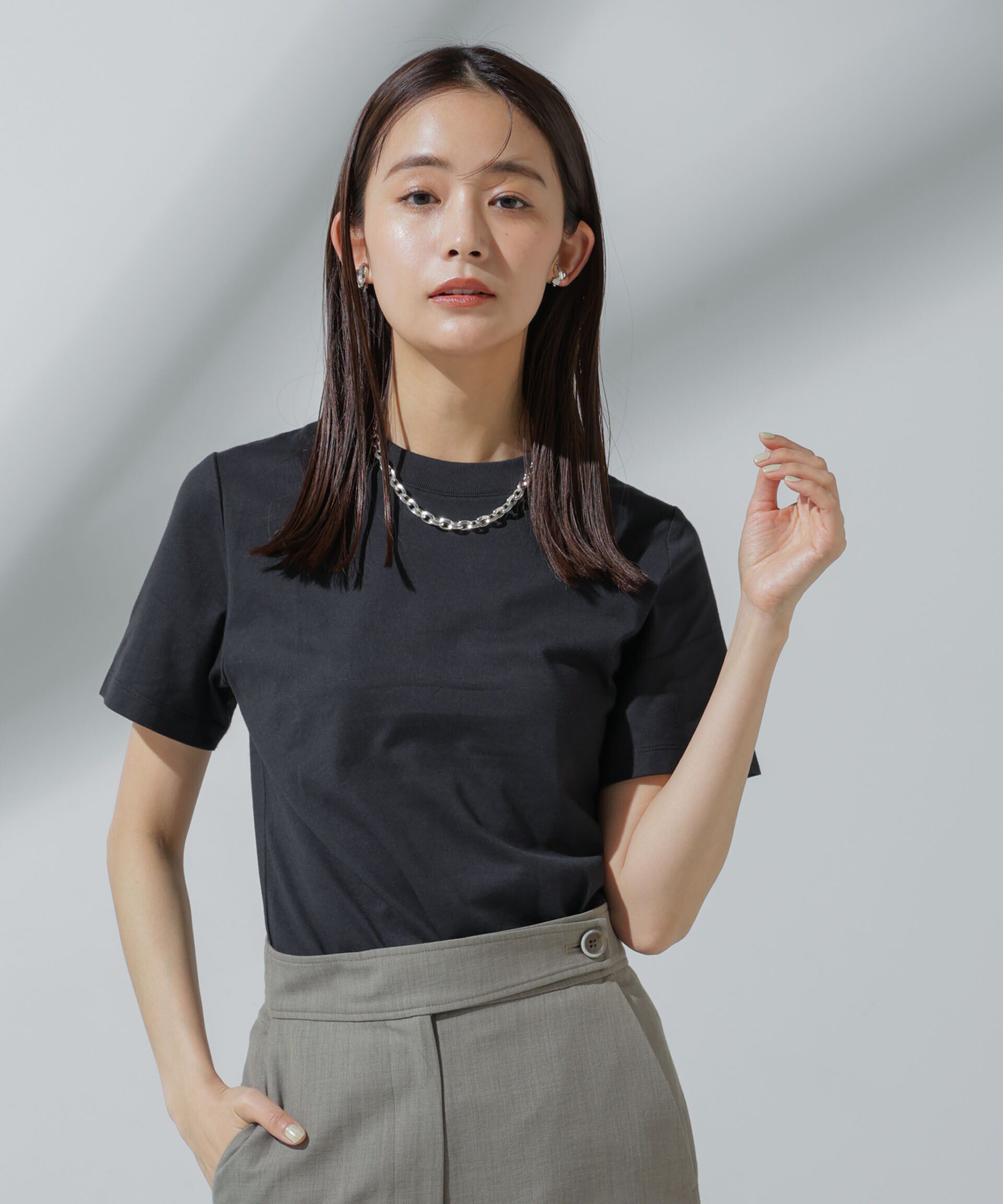 nano･universe「Anti Soaked(R) 汗染み防止 クルーネックTシャツ」|Tシャツ・カットソー|ブラック