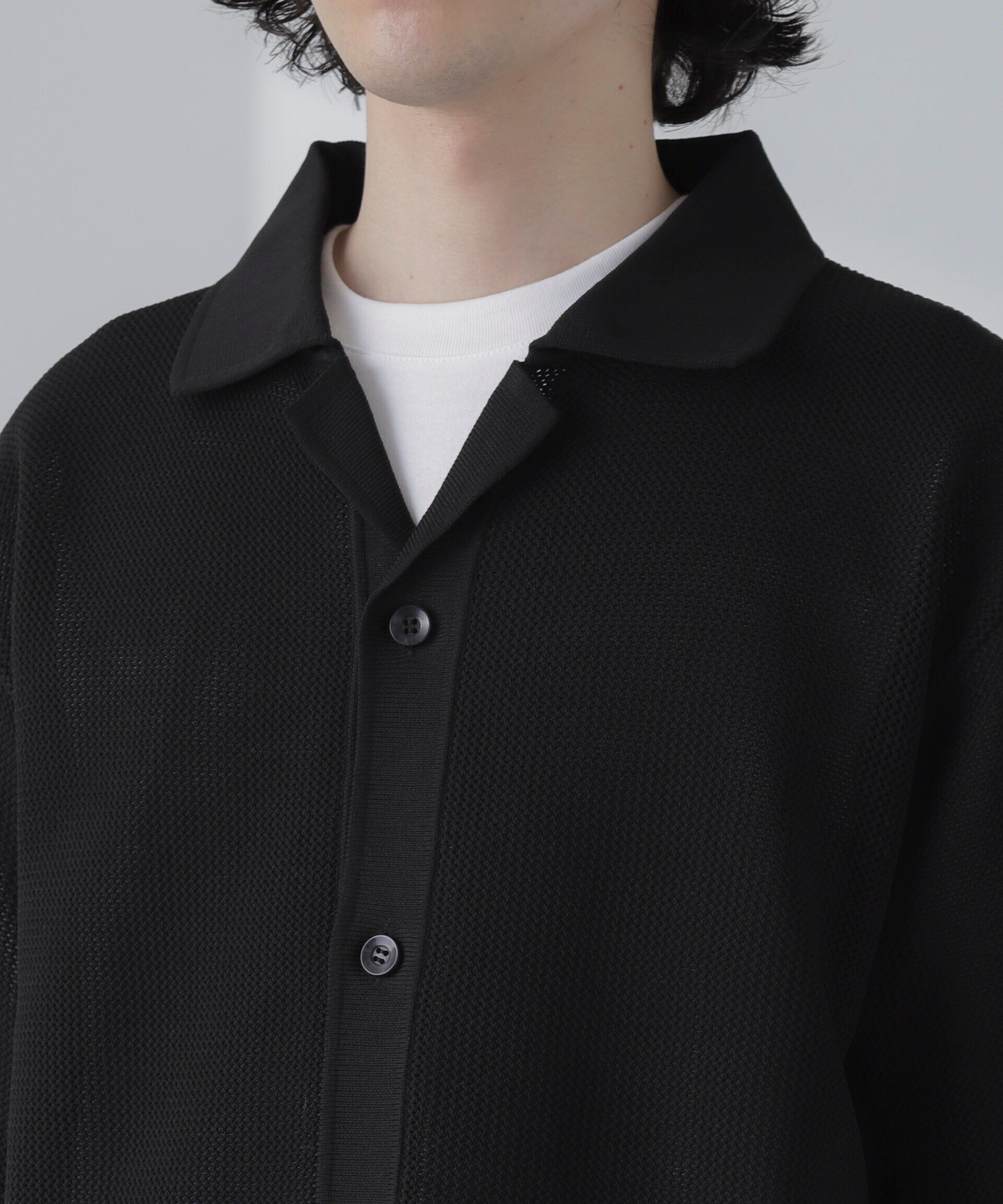 nano･universe「ポリメッシュリラックスオープンカラーニットシャツ」|ニット・セーター|