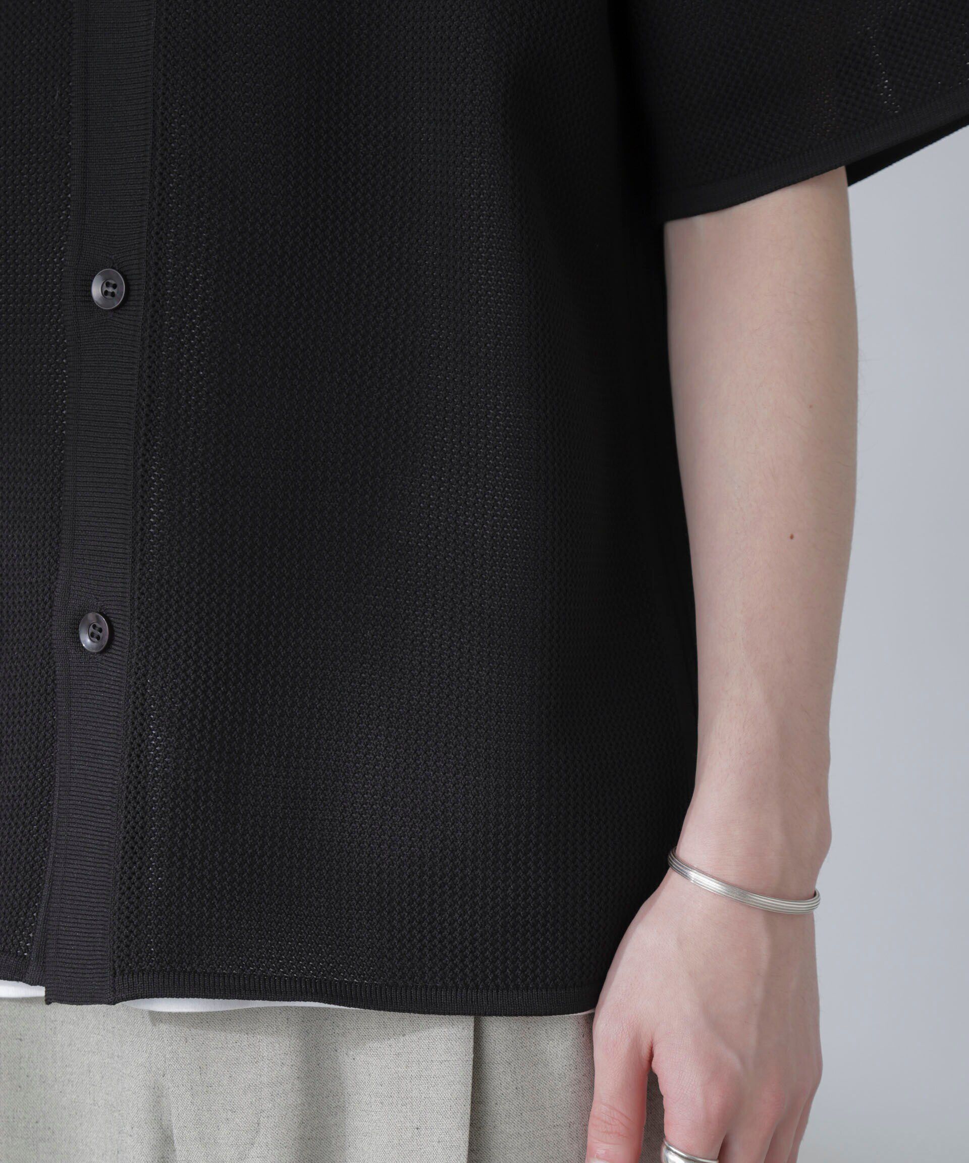 nano･universe「ポリメッシュリラックスオープンカラーニットシャツ」|ニット・セーター|