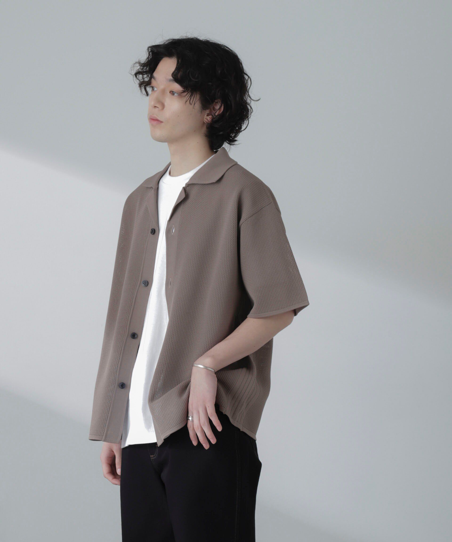 nano･universe「ポリメッシュリラックスオープンカラーニットシャツ」|ニット・セーター|