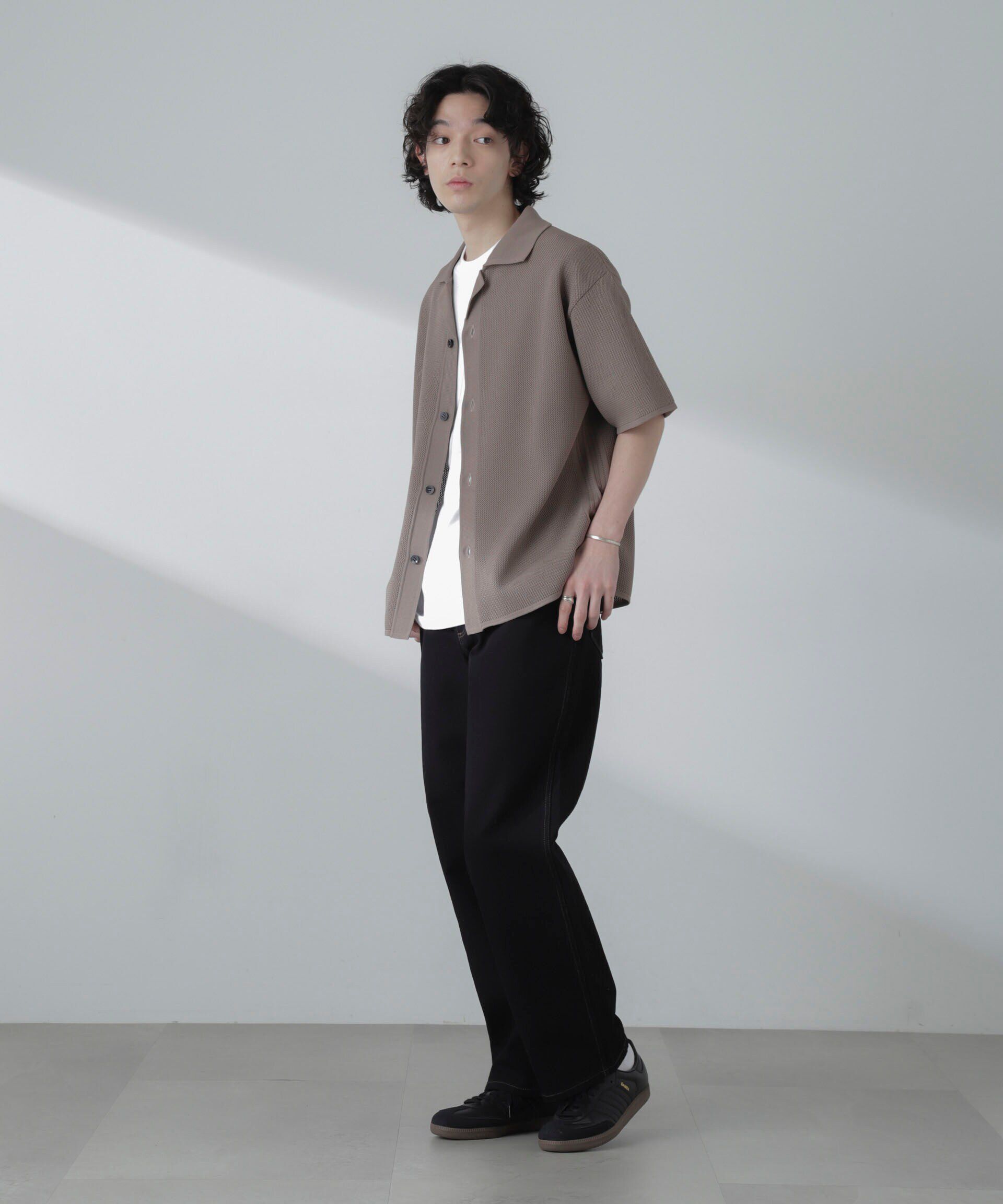 nano･universe「ポリメッシュリラックスオープンカラーニットシャツ」|ニット・セーター|