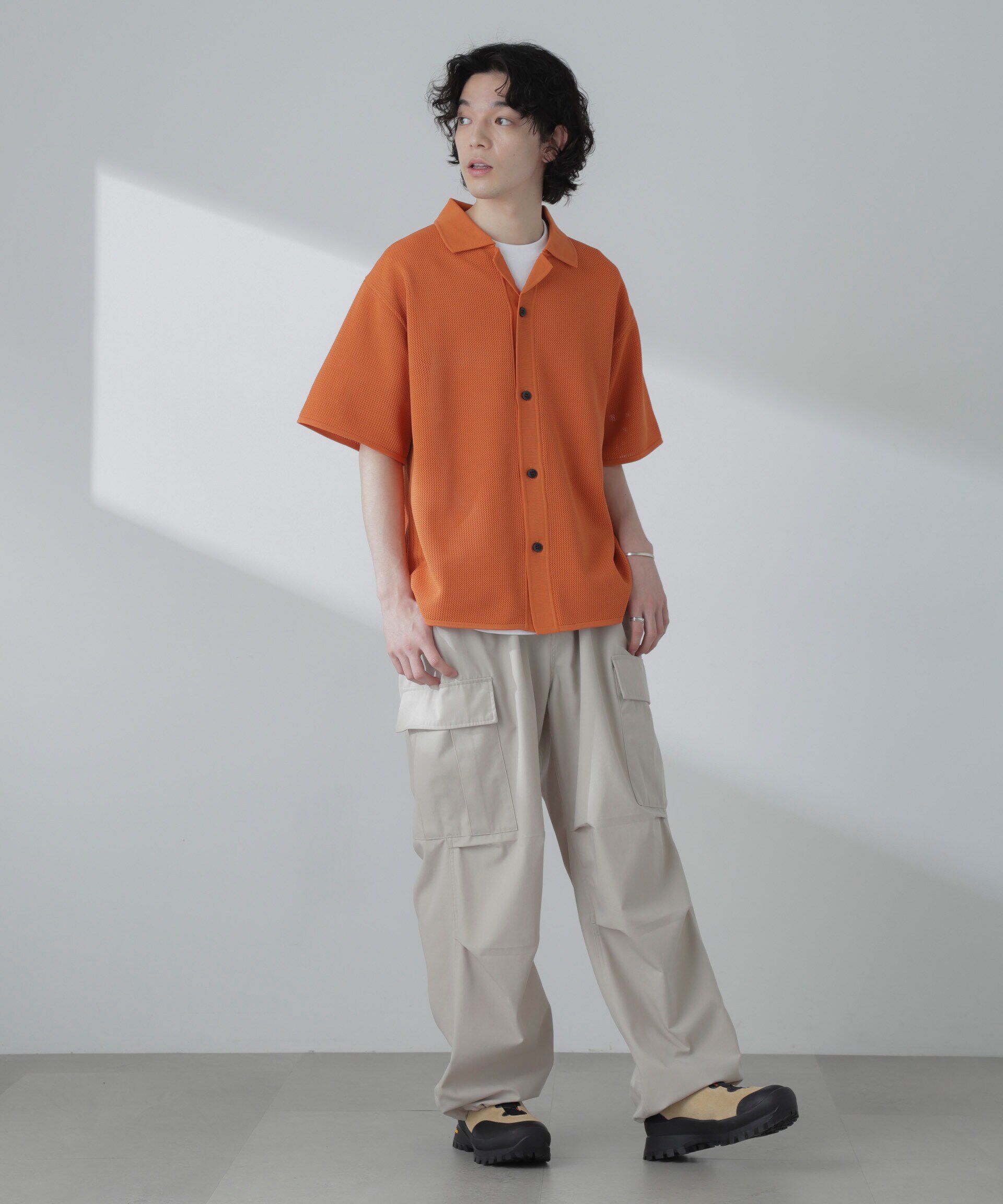 nano･universe「ポリメッシュリラックスオープンカラーニットシャツ」|ニット・セーター|