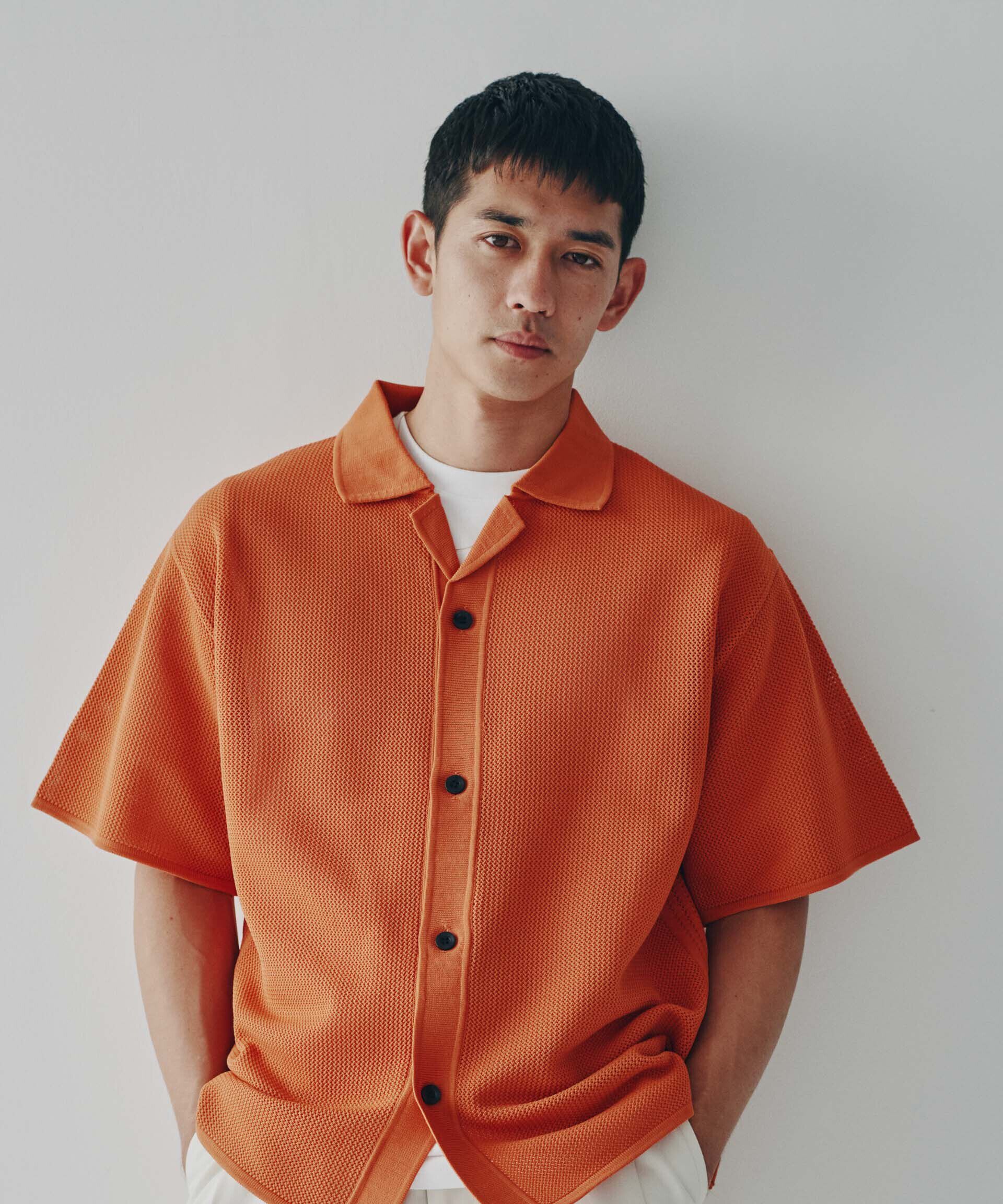 nano･universe「ポリメッシュリラックスオープンカラーニットシャツ」|ニット・セーター|