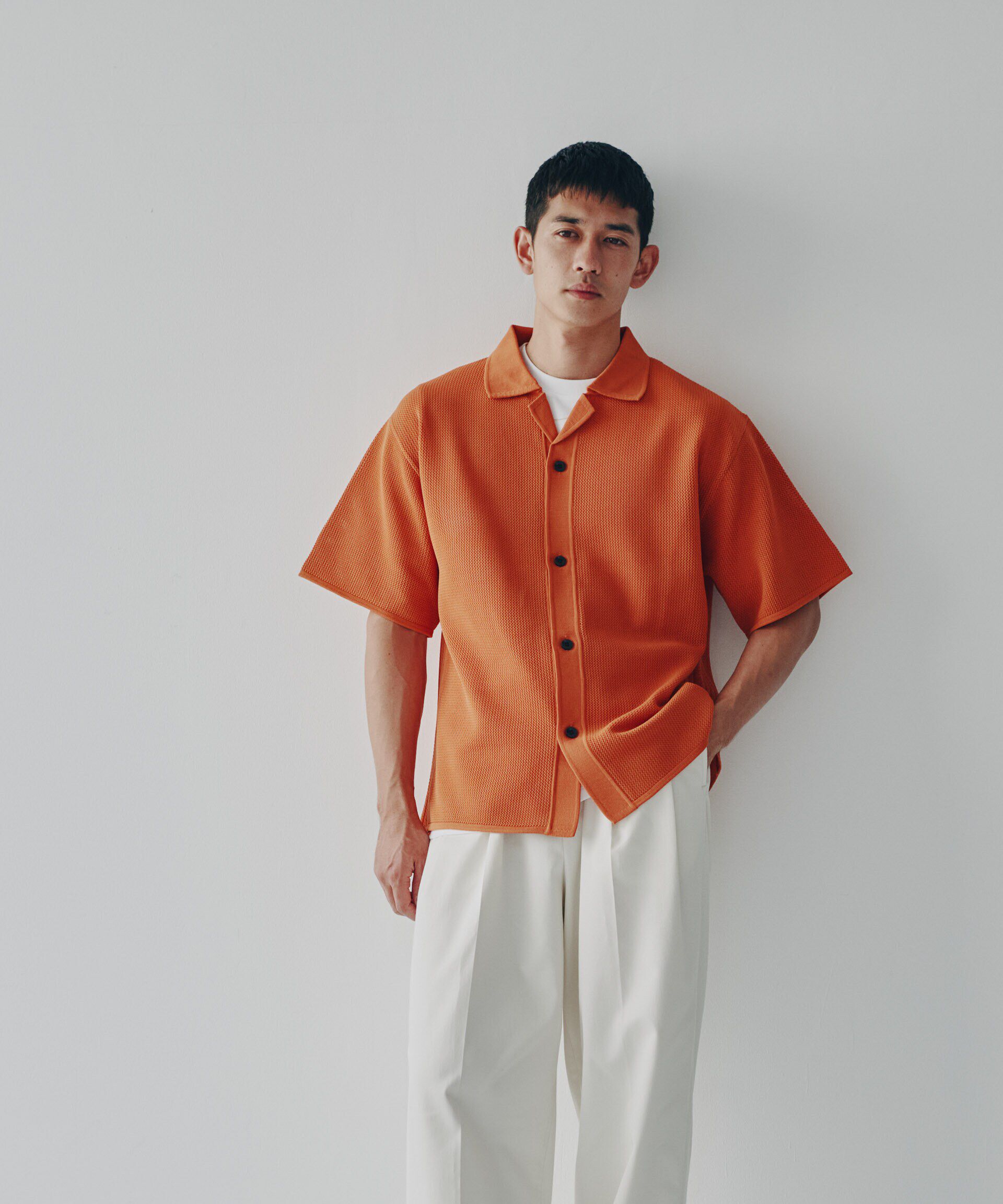 nano･universe「ポリメッシュリラックスオープンカラーニットシャツ」|ニット・セーター|