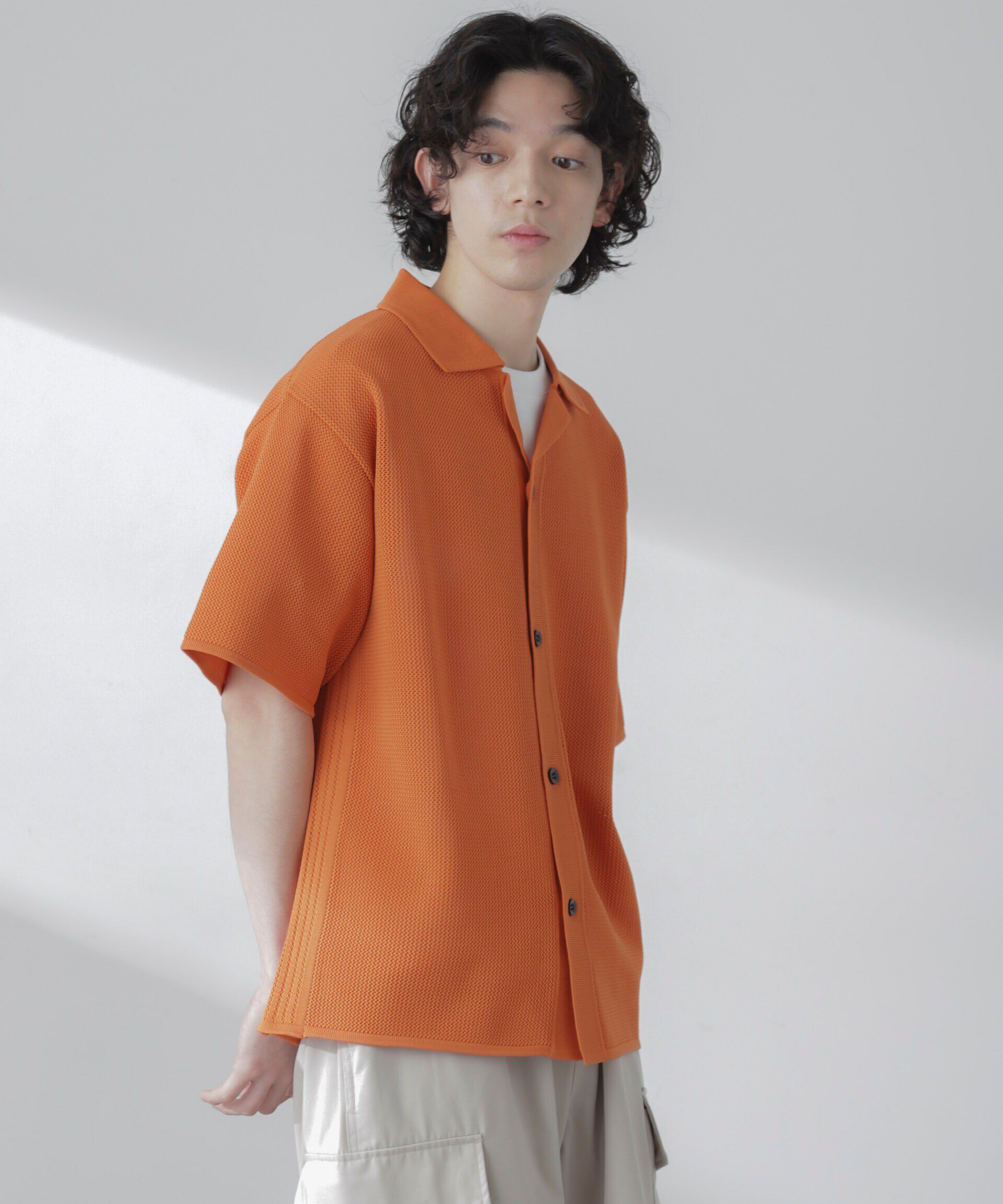 nano･universe「ポリメッシュリラックスオープンカラーニットシャツ」|ニット・セーター|