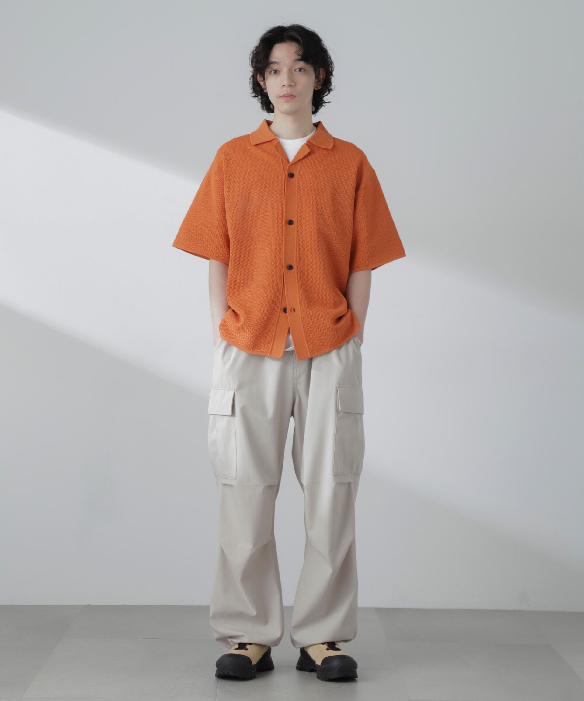 nano･universe「ポリメッシュリラックスオープンカラーニットシャツ」|ニット・セーター|