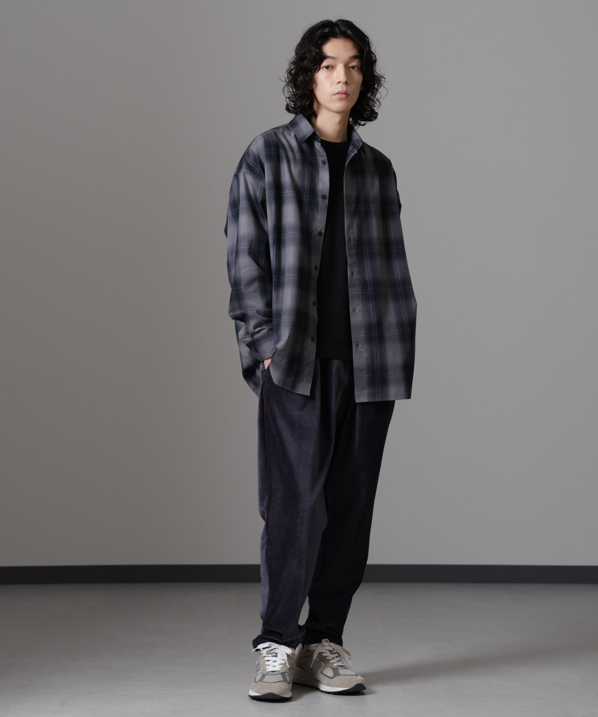 nano･universe「ビッグドレープチェックシャツ 長袖」|シャツ・ブラウス|グレー