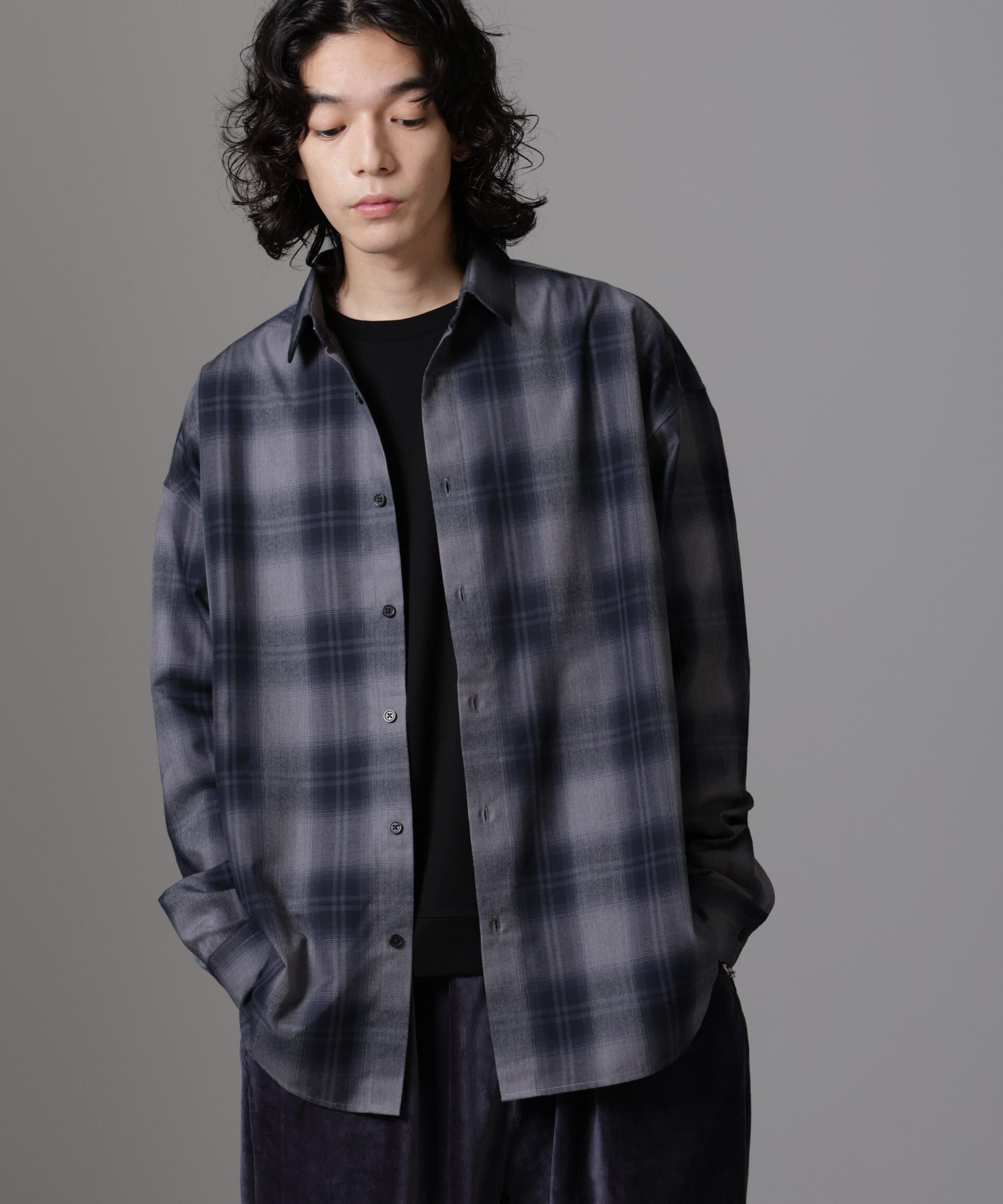 nano･universe「ビッグドレープチェックシャツ 長袖」|シャツ・ブラウス|
