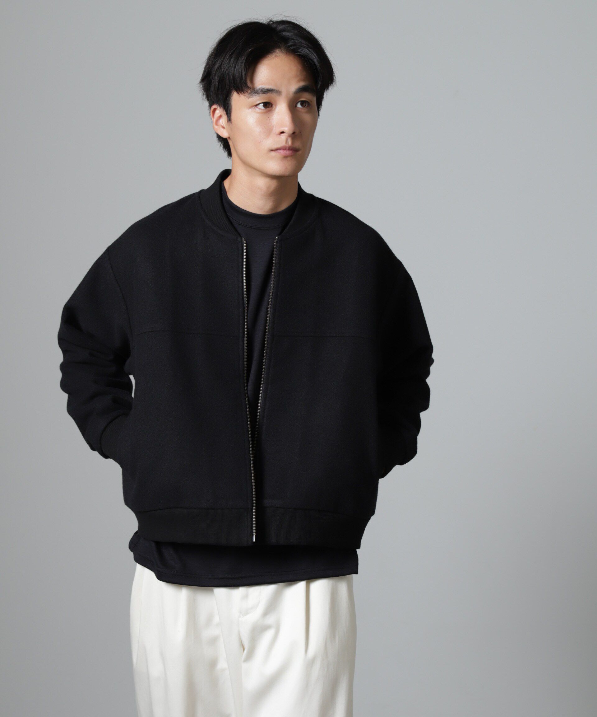 nano･universe「合繊メルトンボンバージャケット」|ブルゾン・スタジャン|ブラック