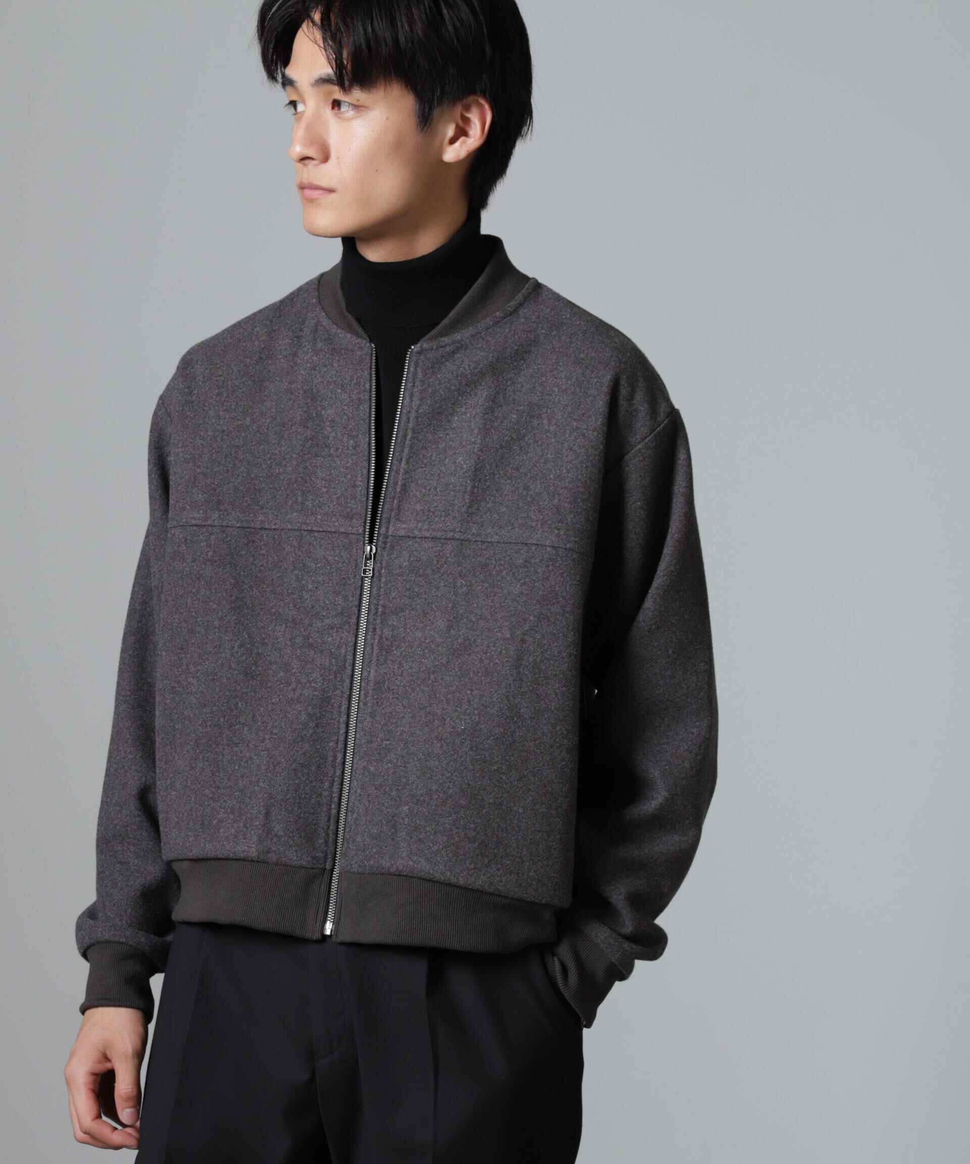 nano･universe「合繊メルトンボンバージャケット」|ブルゾン・スタジャン|チャコール3