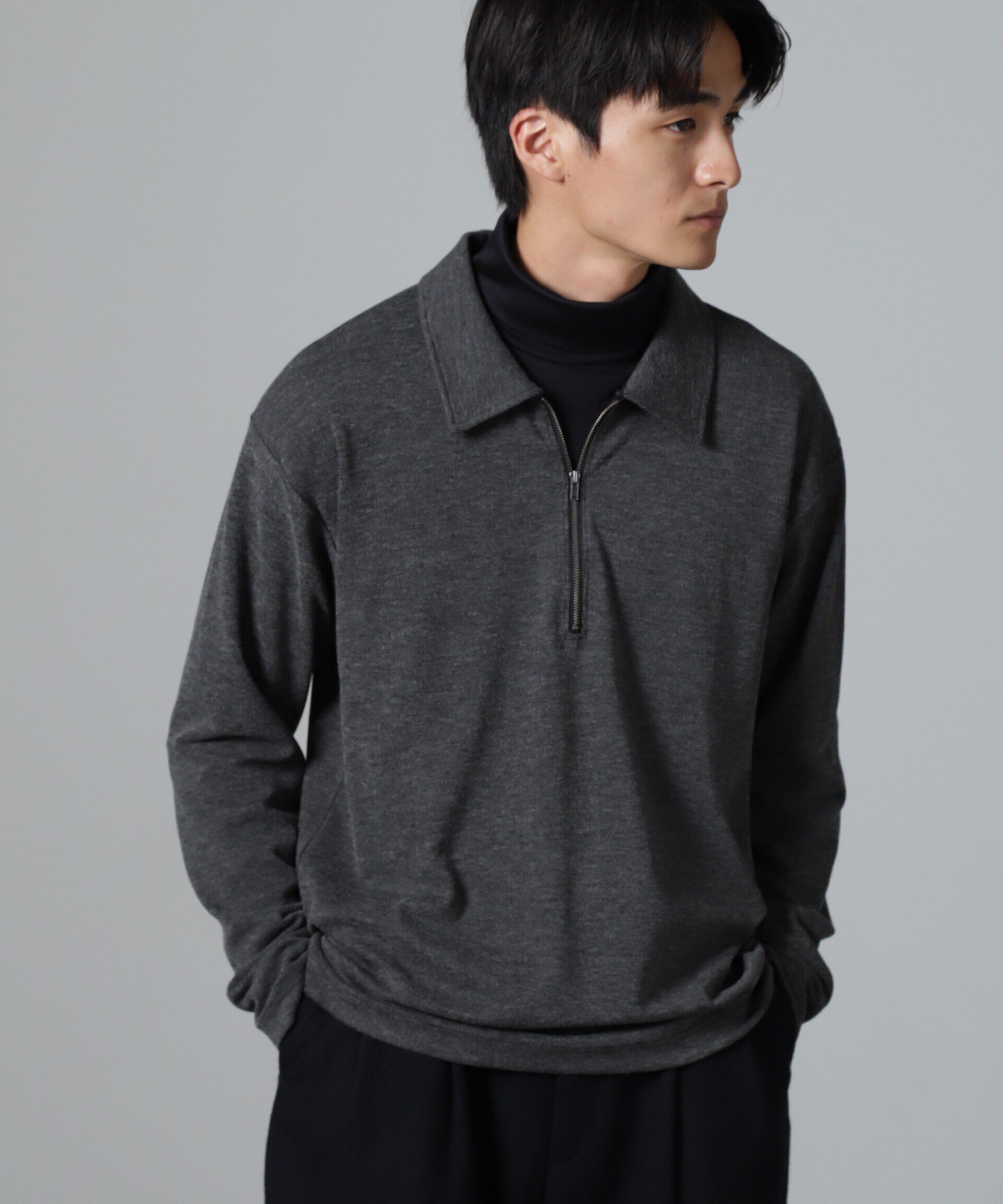 nano･universe「WEB限定/ストレッチテレコハーフジッププルオーバー 長袖」|Tシャツ・カットソー|