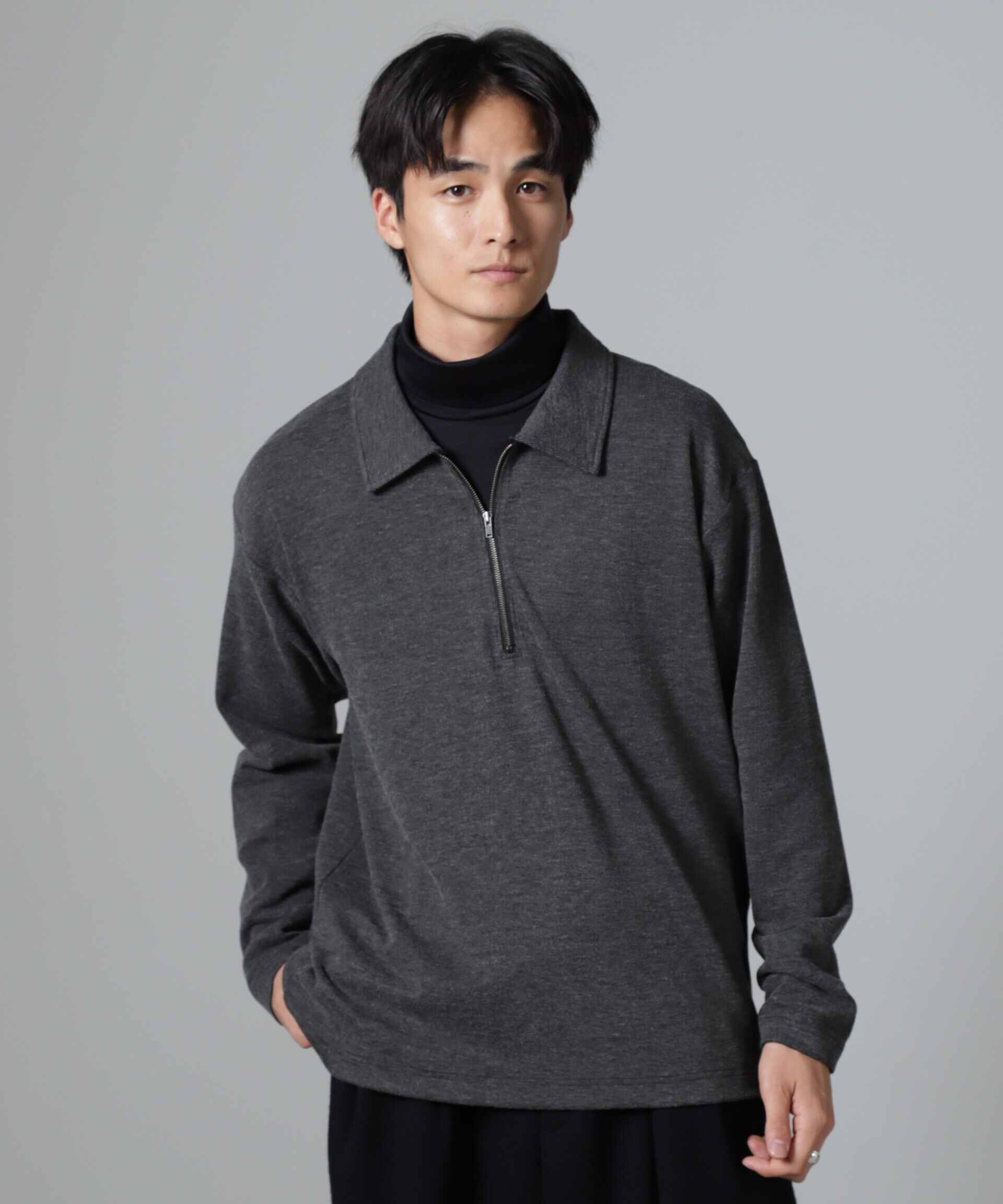 nano･universe「WEB限定/ストレッチテレコハーフジッププルオーバー 長袖」|Tシャツ・カットソー|