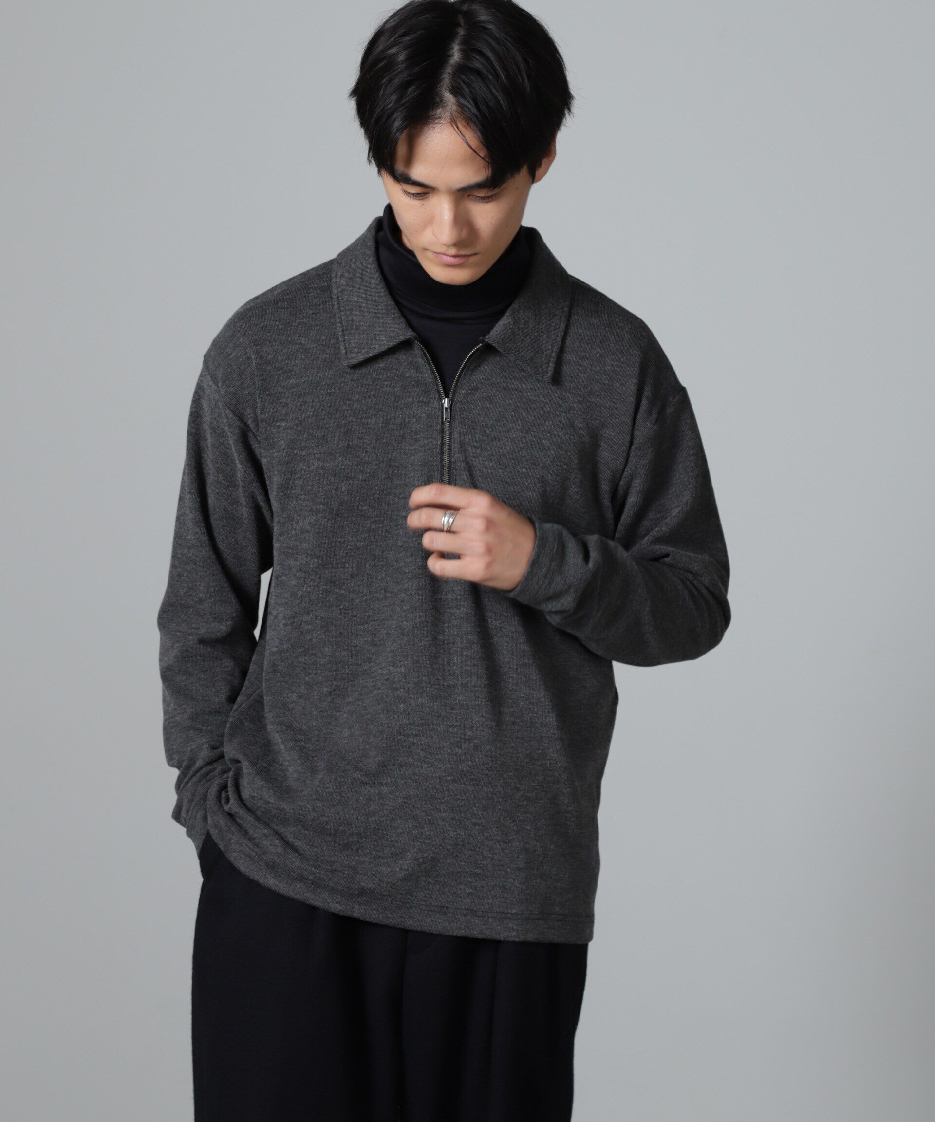 nano･universe「WEB限定/ストレッチテレコハーフジッププルオーバー 長袖」|Tシャツ・カットソー|