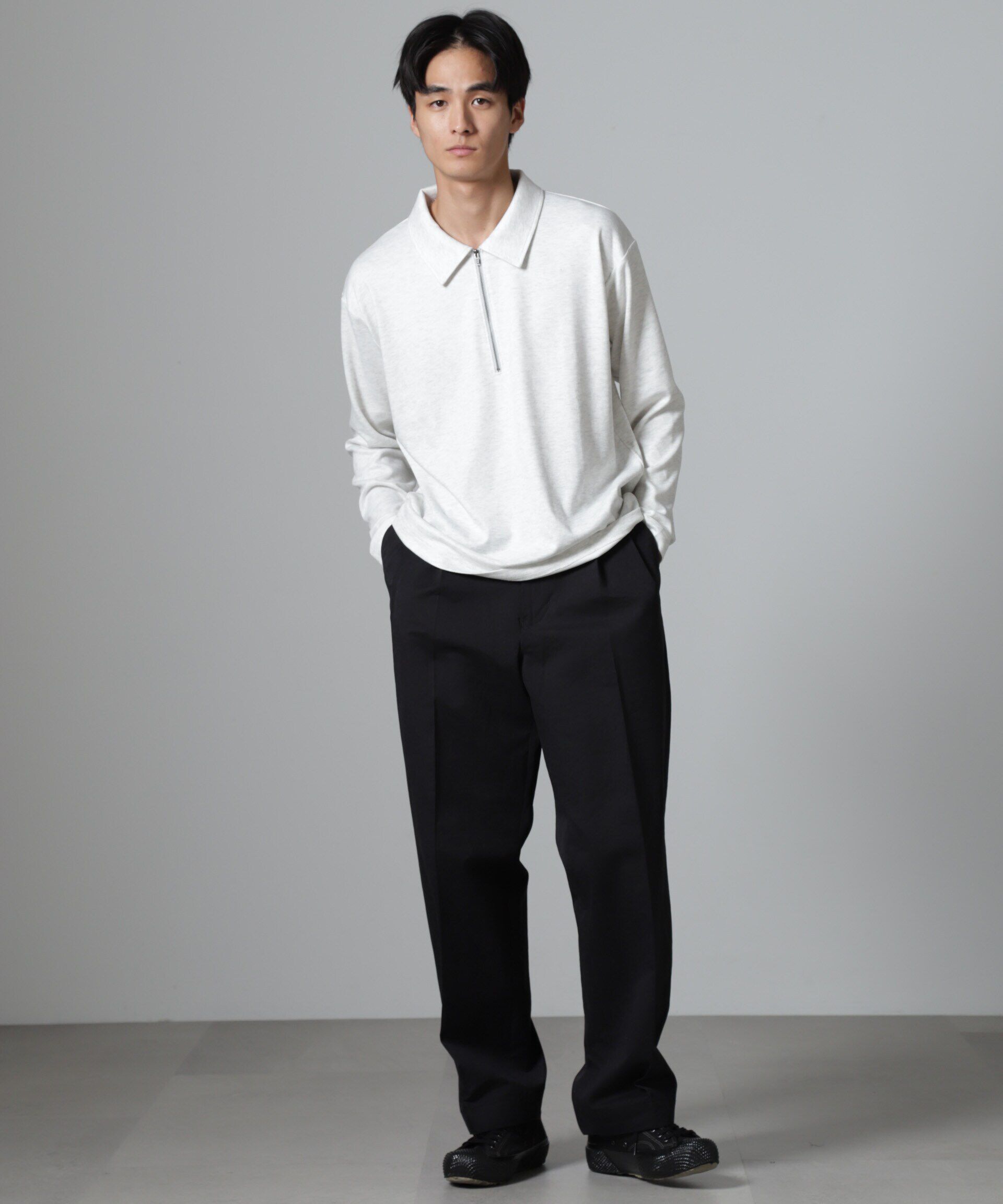 nano･universe「WEB限定/ストレッチテレコハーフジッププルオーバー 長袖」|Tシャツ・カットソー|