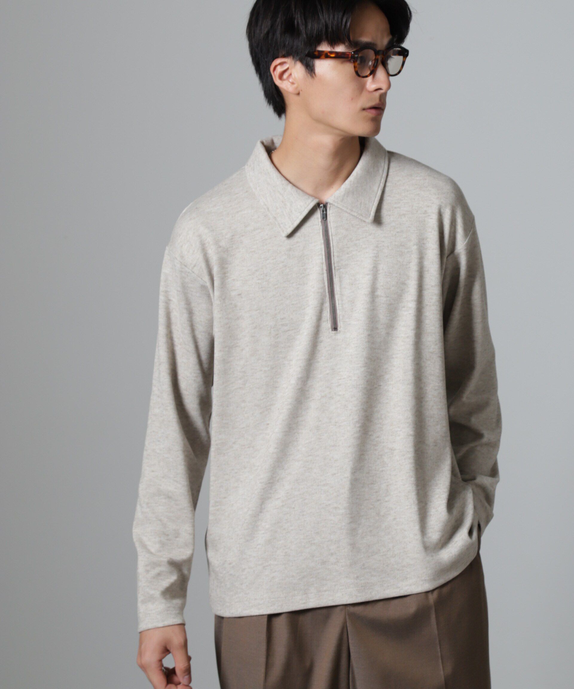 nano･universe「WEB限定/ストレッチテレコハーフジッププルオーバー 長袖」|Tシャツ・カットソー|オートミール3