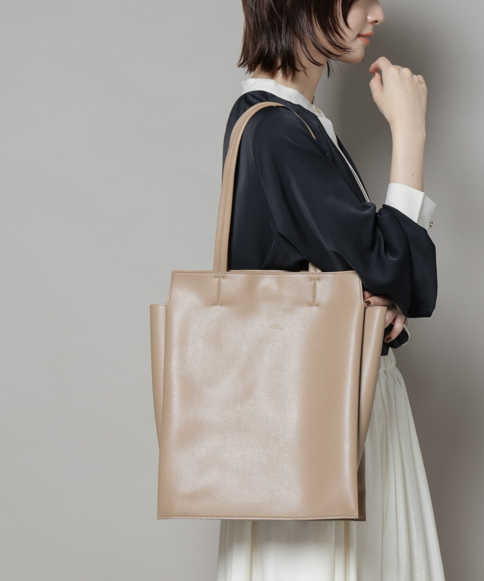 nano･universe「縦長トートバッグ」|ショルダー・メッセンジャー|ベージュ