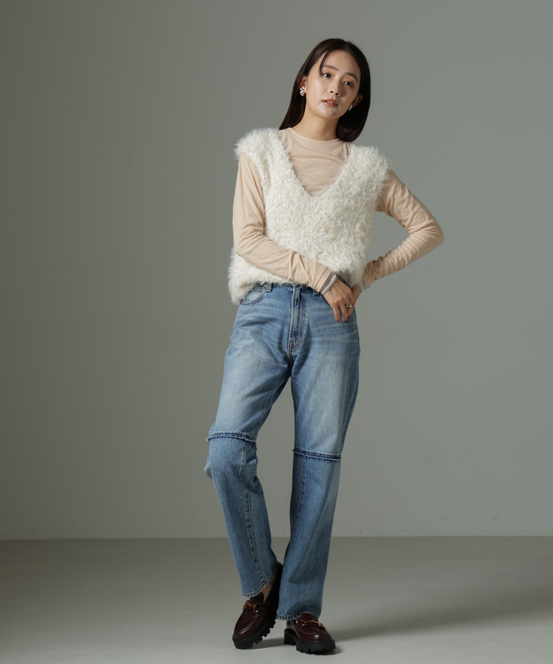 nano･universe「ファンシーシャギーニットベスト」|ニット・セーター|