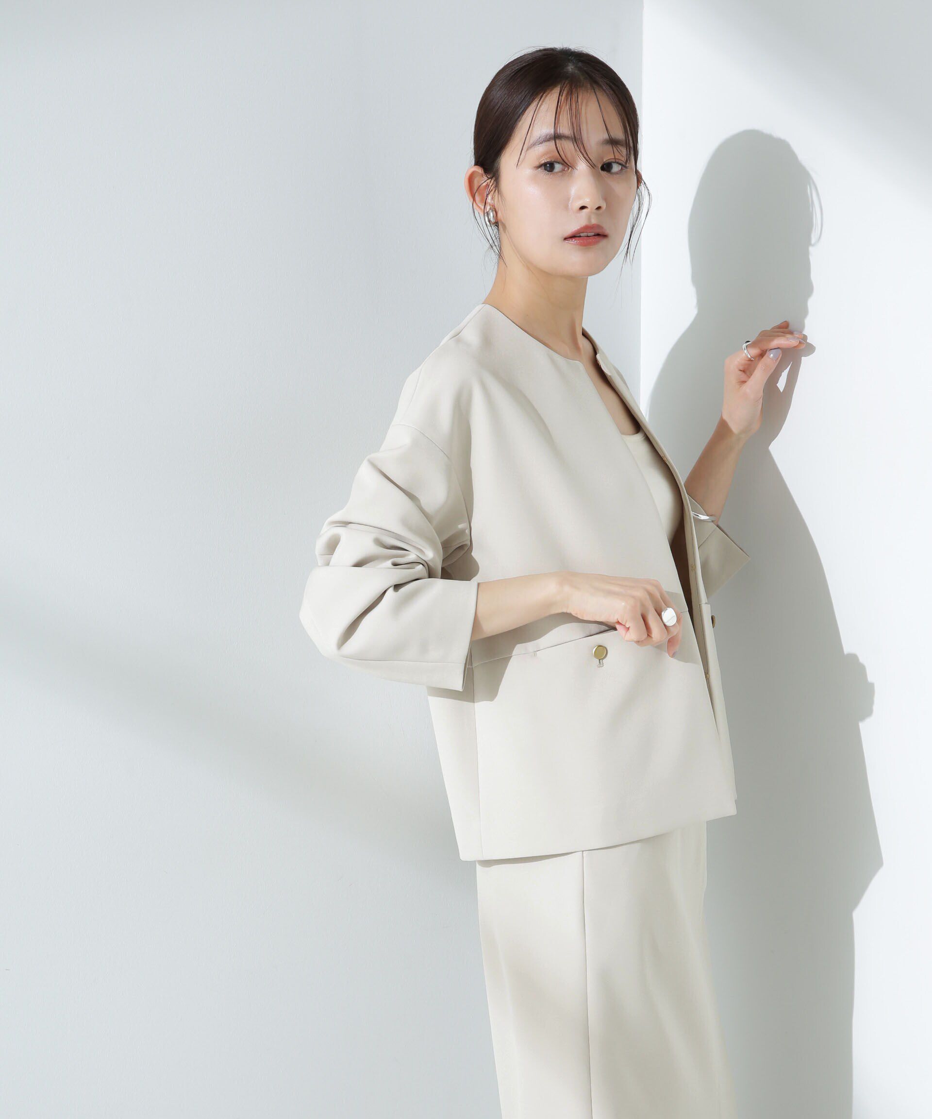 nano･universe「デイリーファンクション ノーカラージャケット(セットアップ可)」|テーラードジャケット|