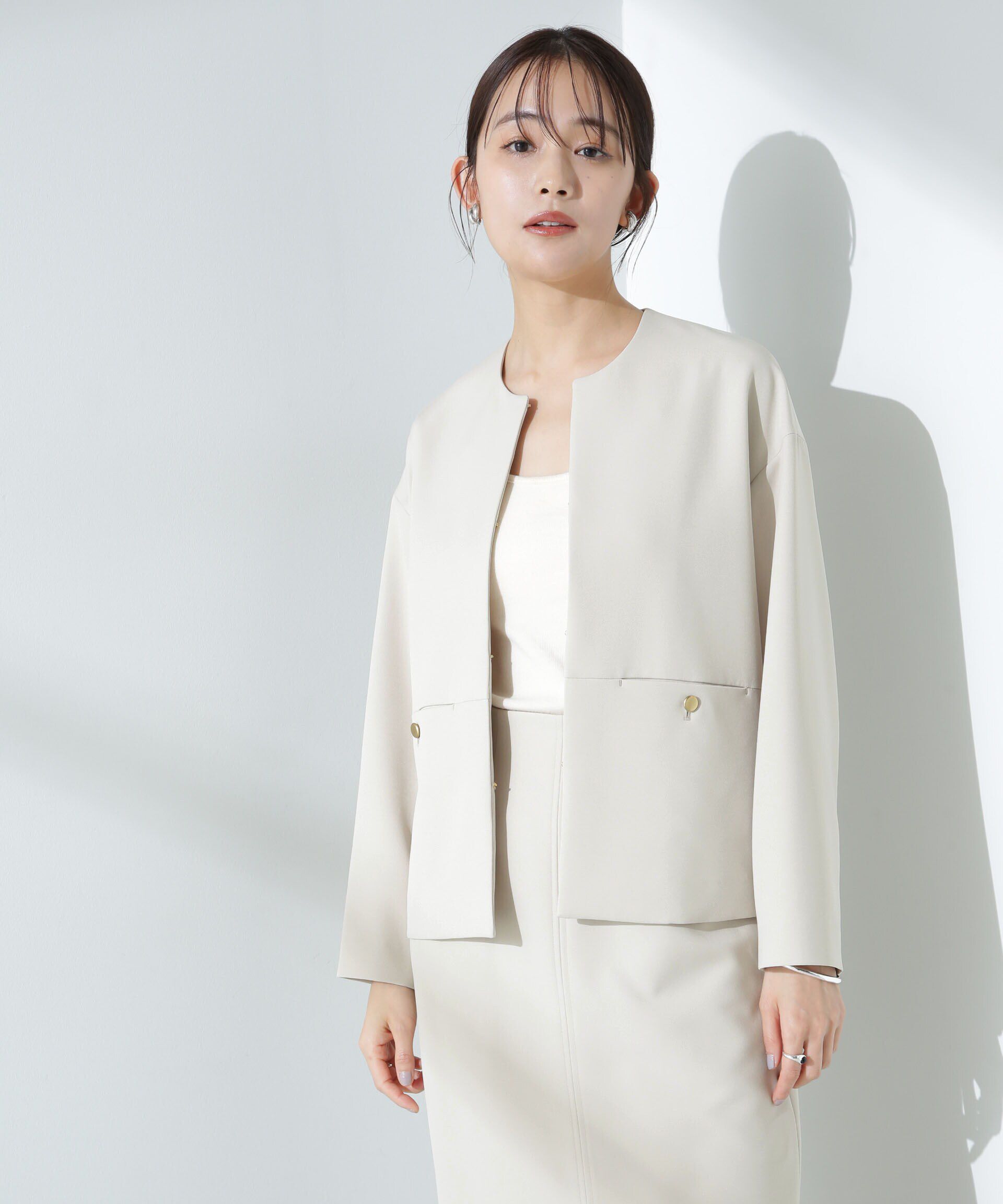 nano･universe「デイリーファンクション ノーカラージャケット(セットアップ可)」|テーラードジャケット|