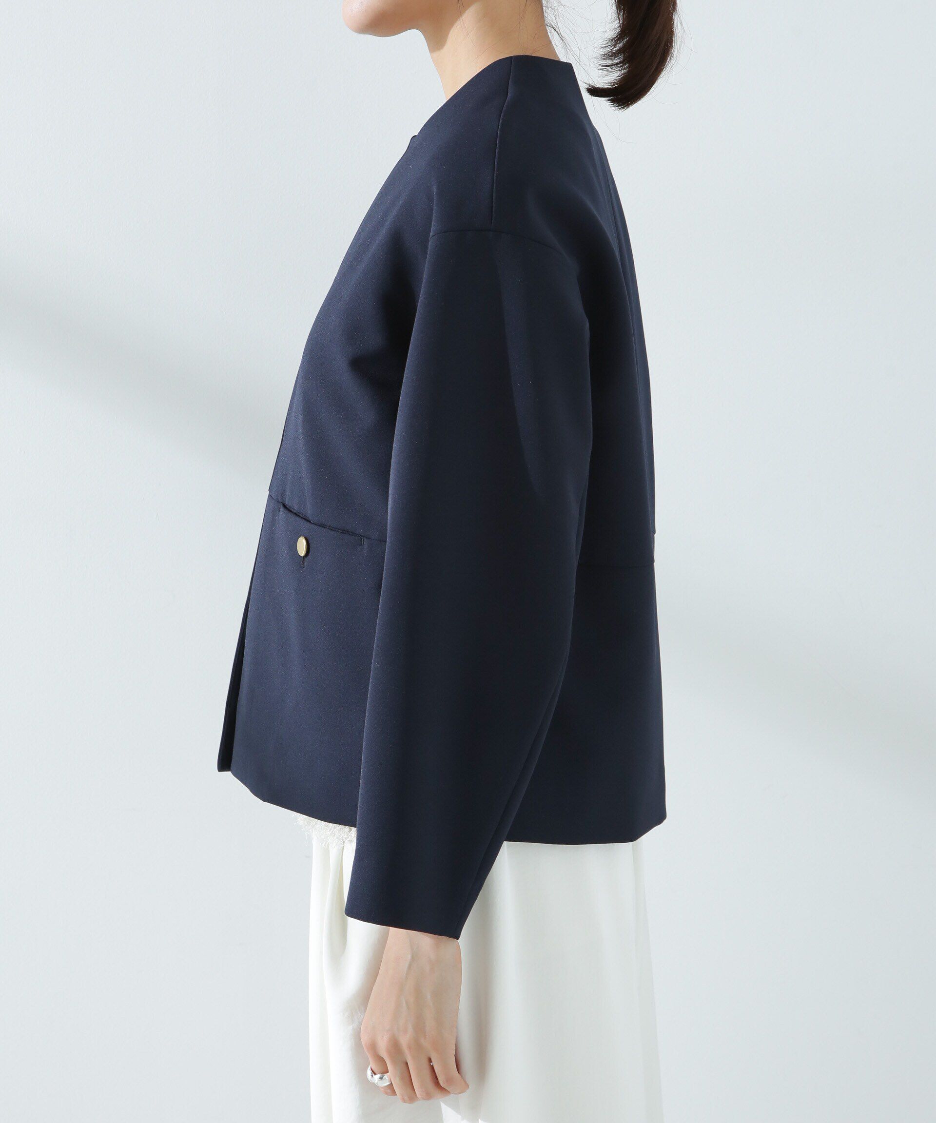 nano･universe「デイリーファンクション ノーカラージャケット(セットアップ可)」|テーラードジャケット|