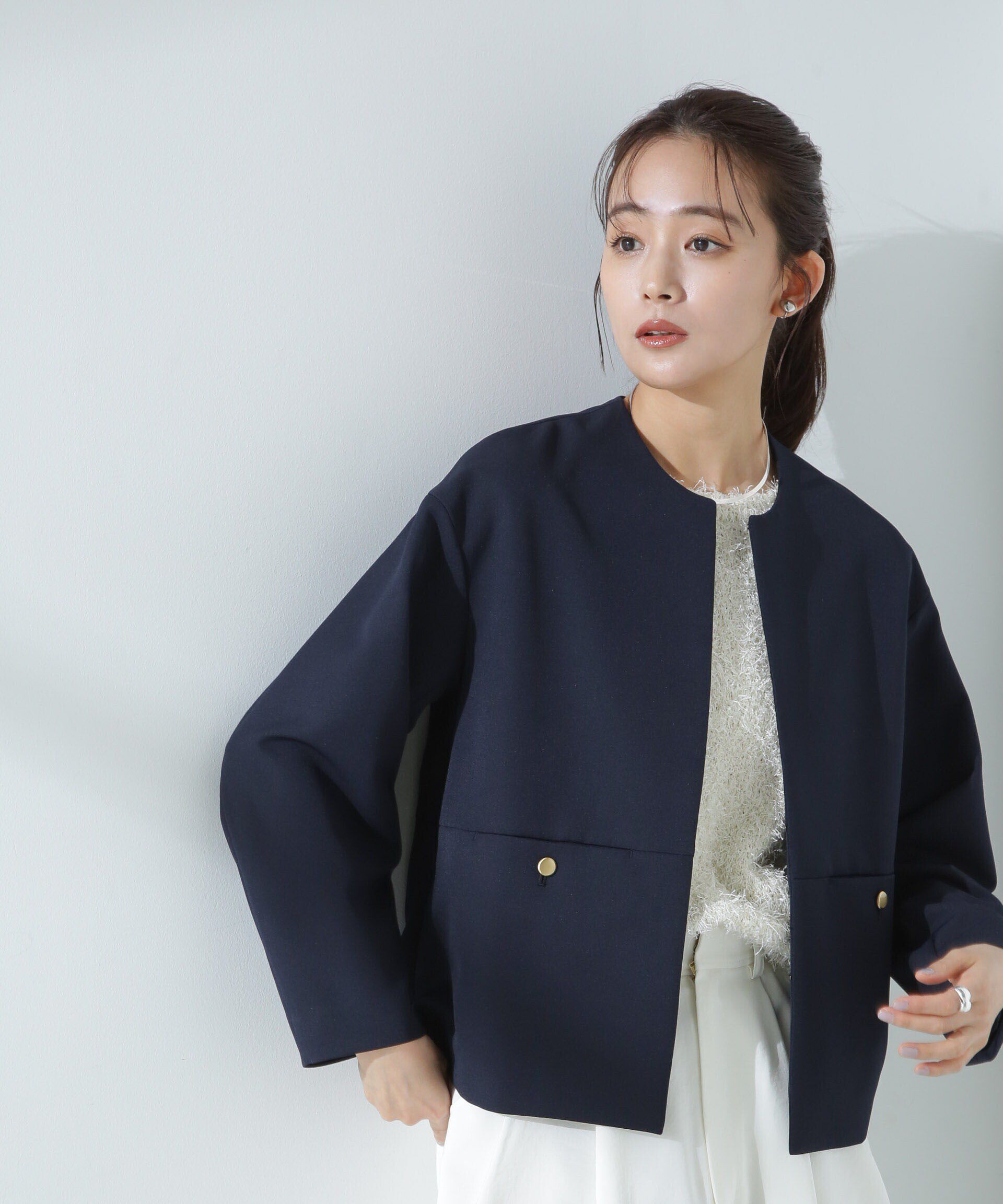 nano･universe「デイリーファンクション ノーカラージャケット(セットアップ可)」|テーラードジャケット|