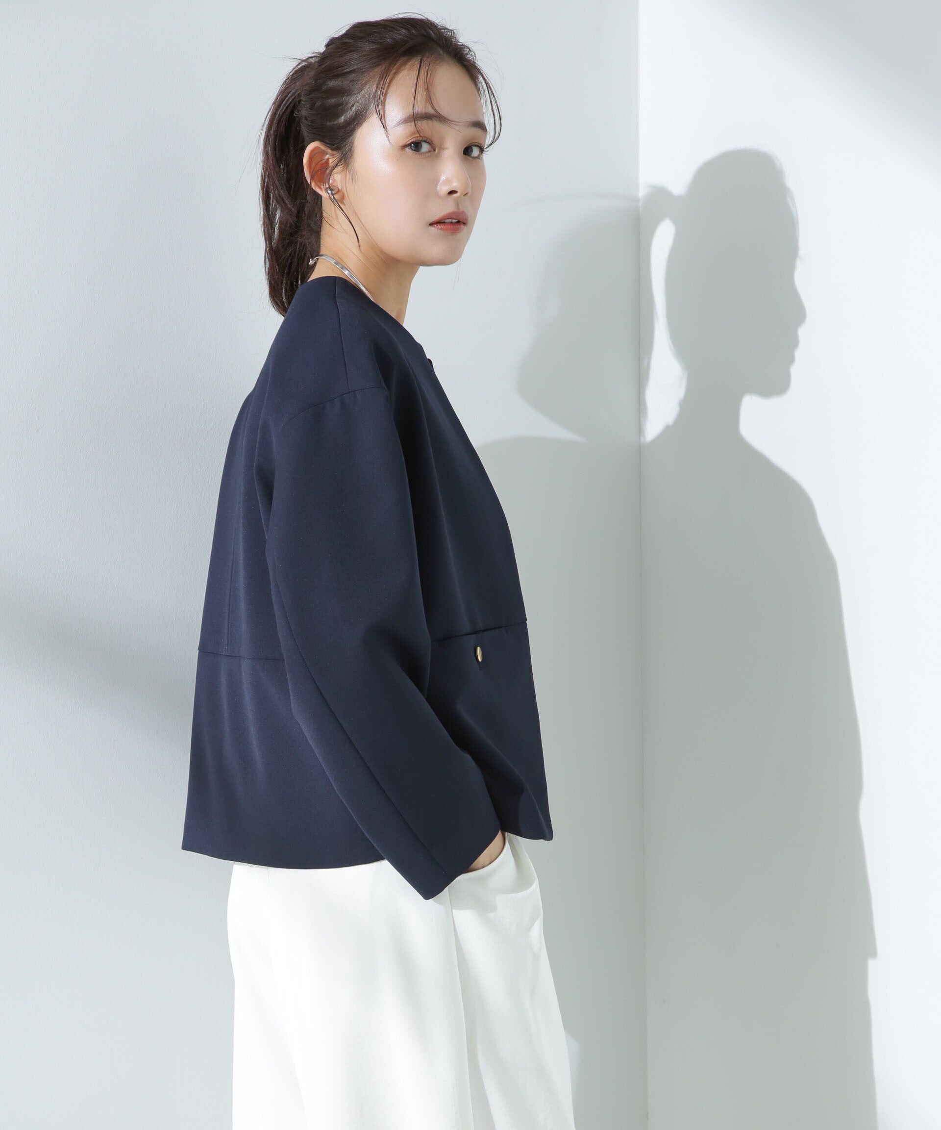 nano･universe「デイリーファンクション ノーカラージャケット(セットアップ可)」|テーラードジャケット|