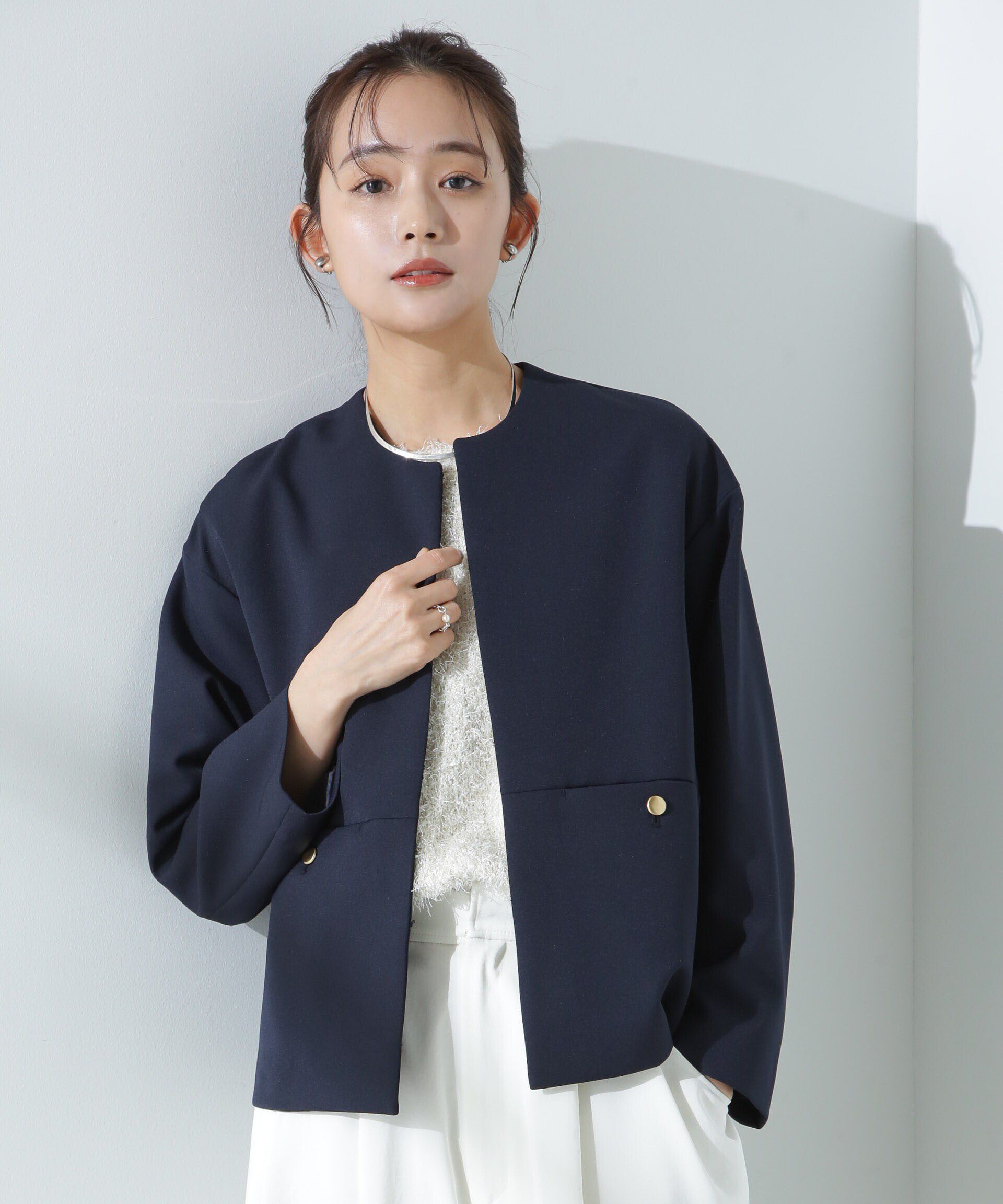 nano･universe「デイリーファンクション ノーカラージャケット(セットアップ可)」|テーラードジャケット|