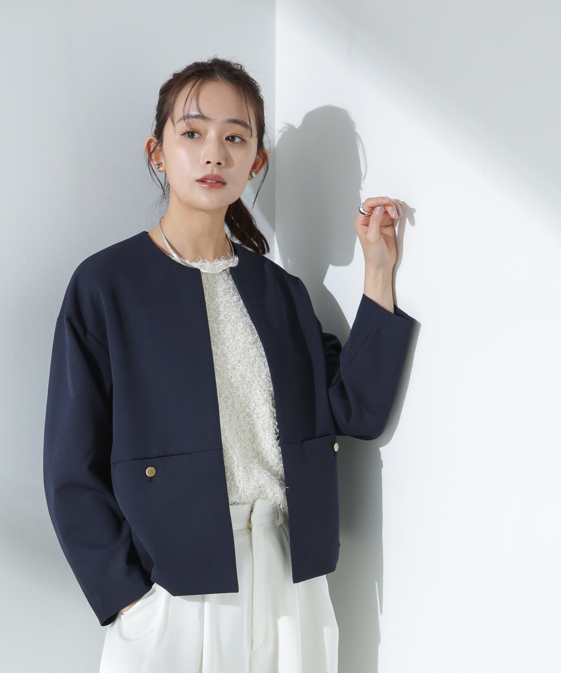 nano･universe「デイリーファンクション ノーカラージャケット(セットアップ可)」|テーラードジャケット|