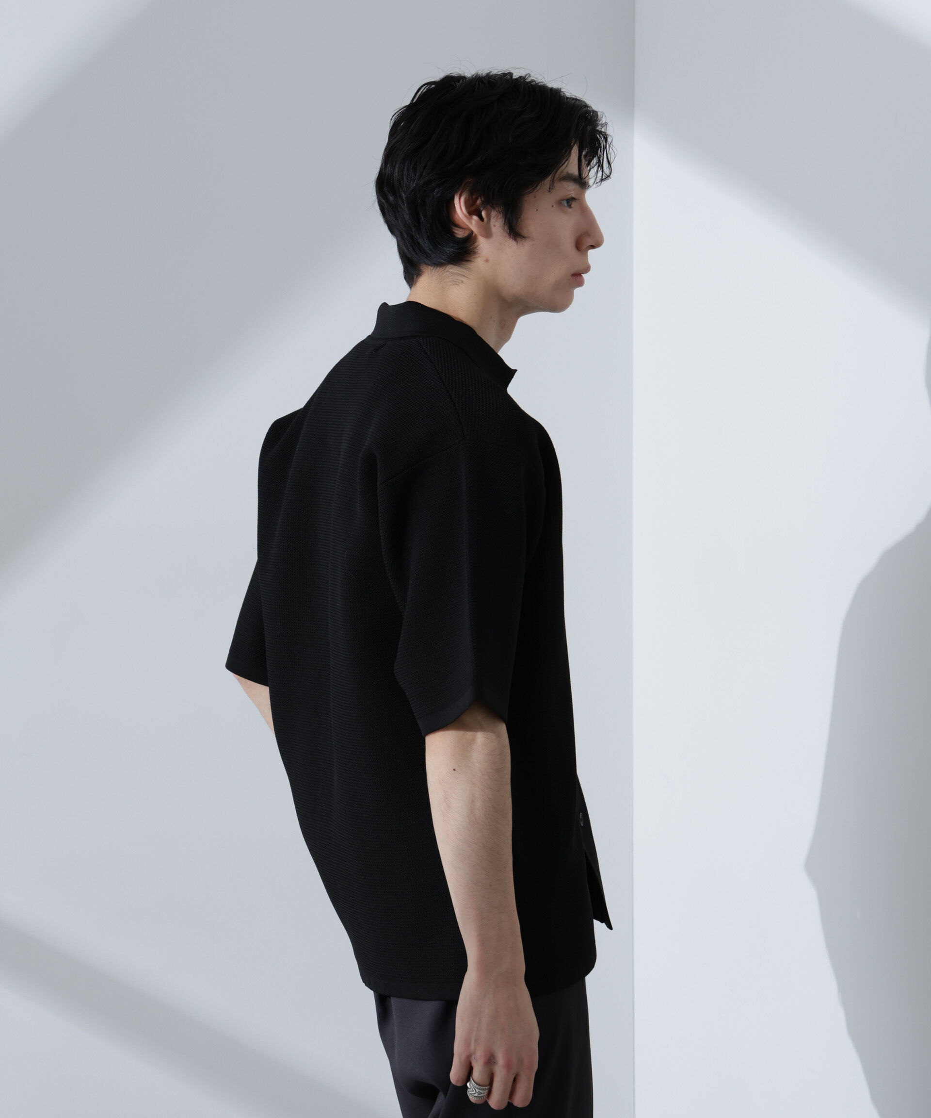 nano･universe「エアーニットレギュラーカラーシャツ 半袖」|ニット・セーター|