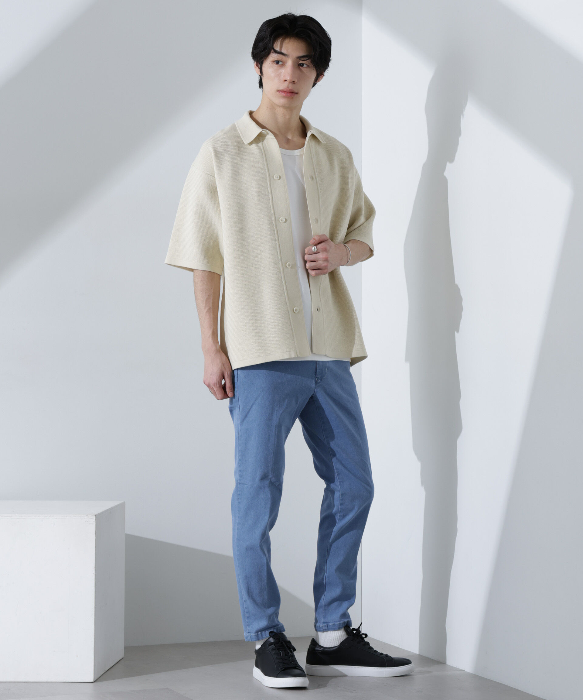 nano･universe「エアーニットレギュラーカラーシャツ 半袖」|ニット・セーター|