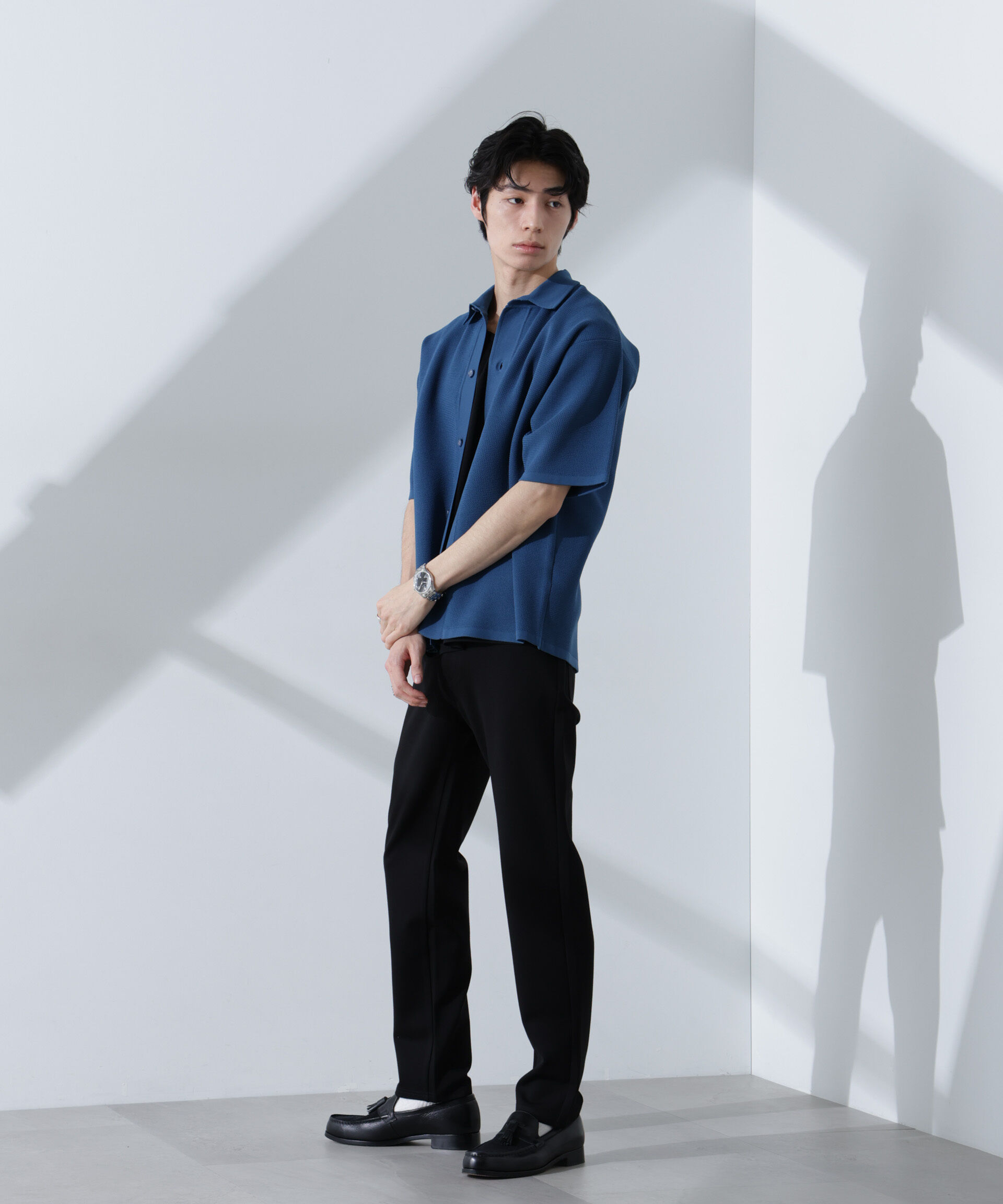 nano･universe「エアーニットレギュラーカラーシャツ 半袖」|ニット・セーター|