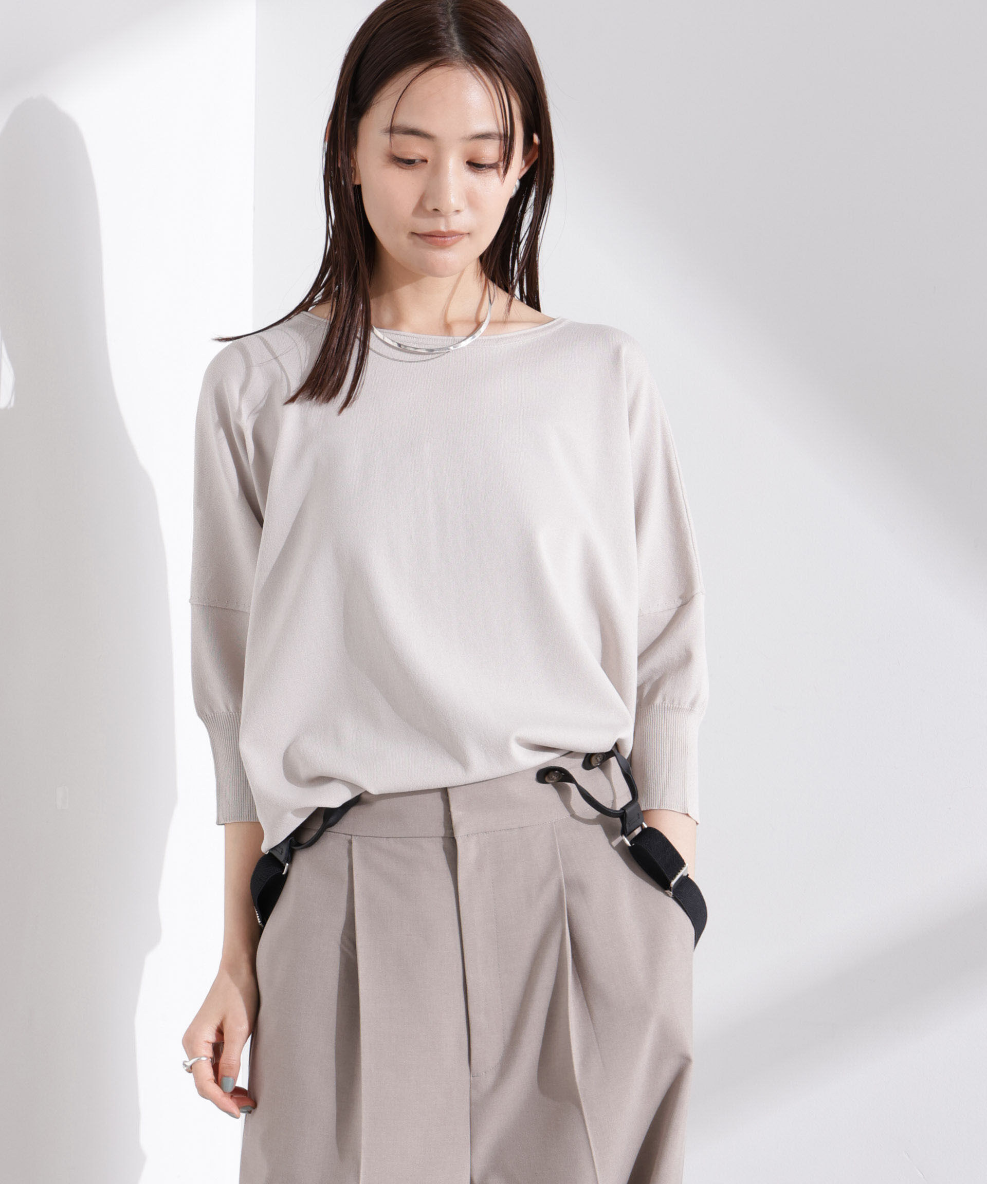 nano･universe「洗濯機洗い可UVカット接触冷感ワイドニットプルオーバー」|ニット・セーター|グレー