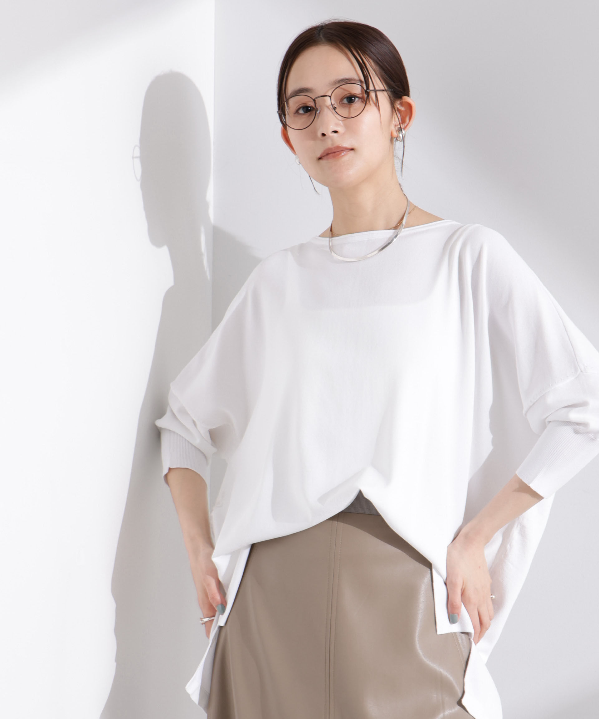 nano･universe「洗濯機洗い可UVカット接触冷感ワイドニットプルオーバー」|ニット・セーター|