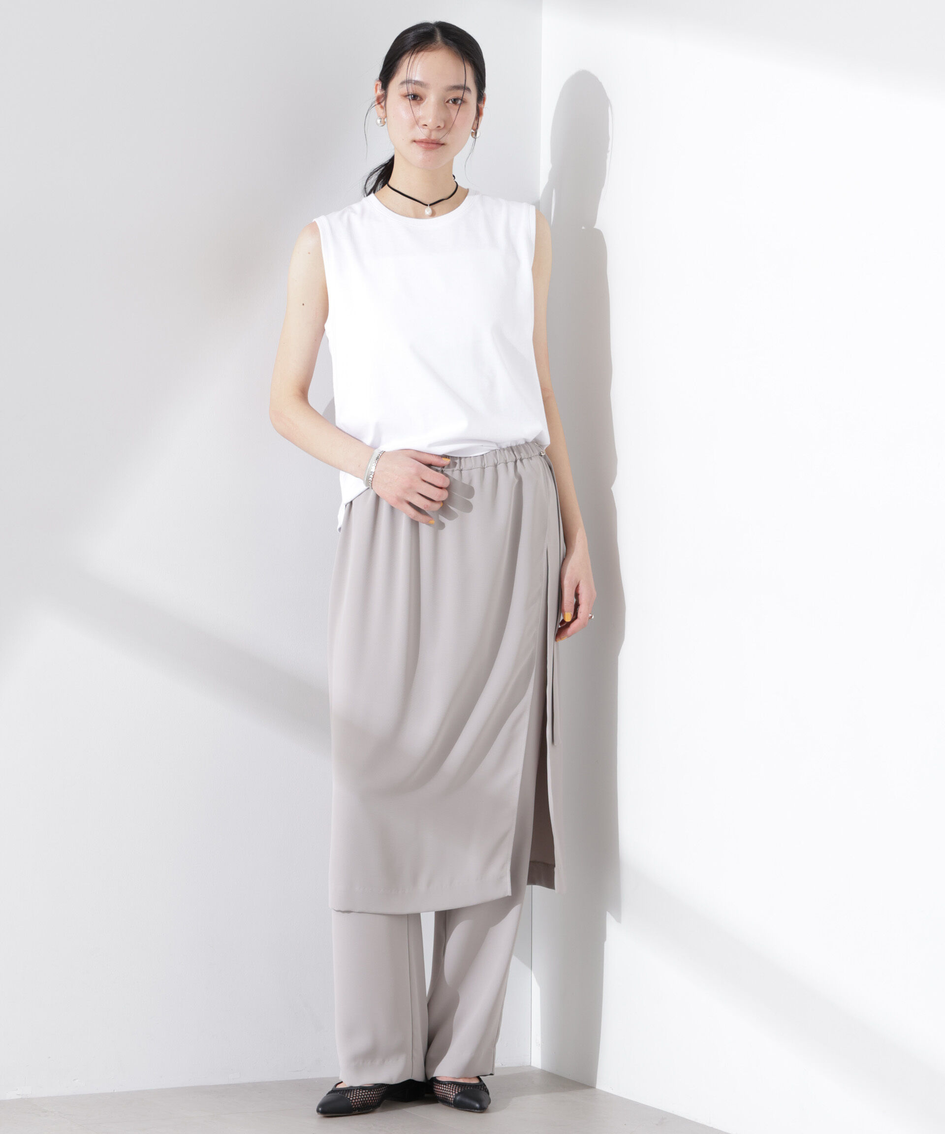 nano･universe「ラップスカート付きツイルパンツ」|チノ|