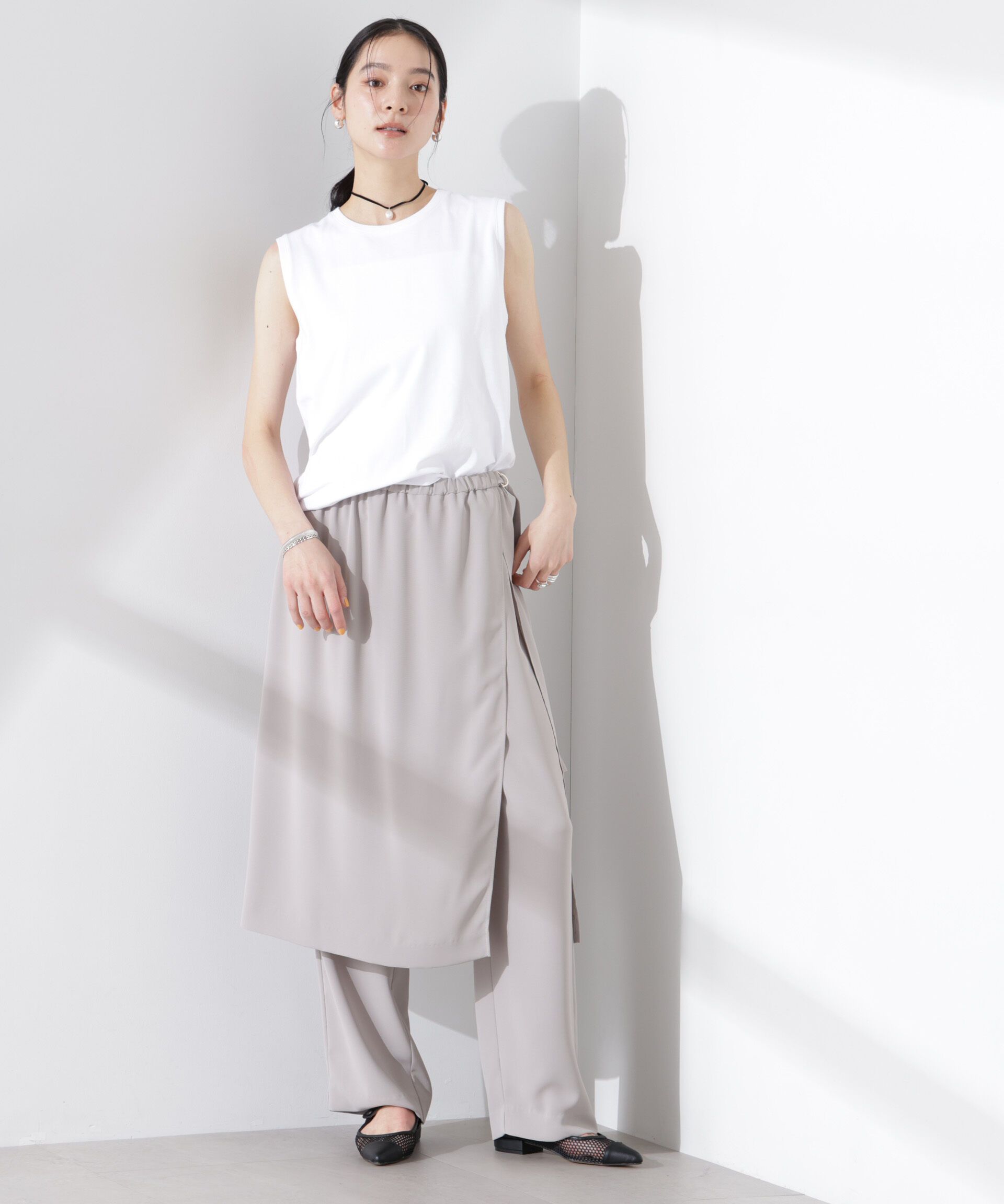 nano･universe「ラップスカート付きツイルパンツ」|チノ|