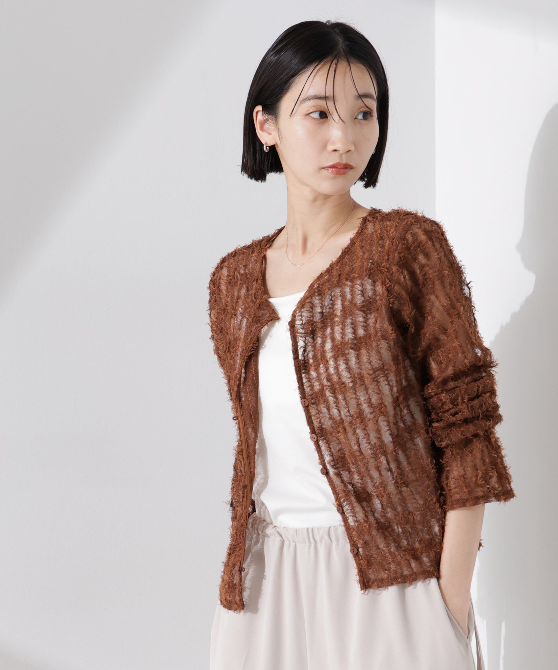 nano･universe「フリンジチュール前後2wayブラウス（セットアップ可）」|シャツ・ブラウス|ブラウン