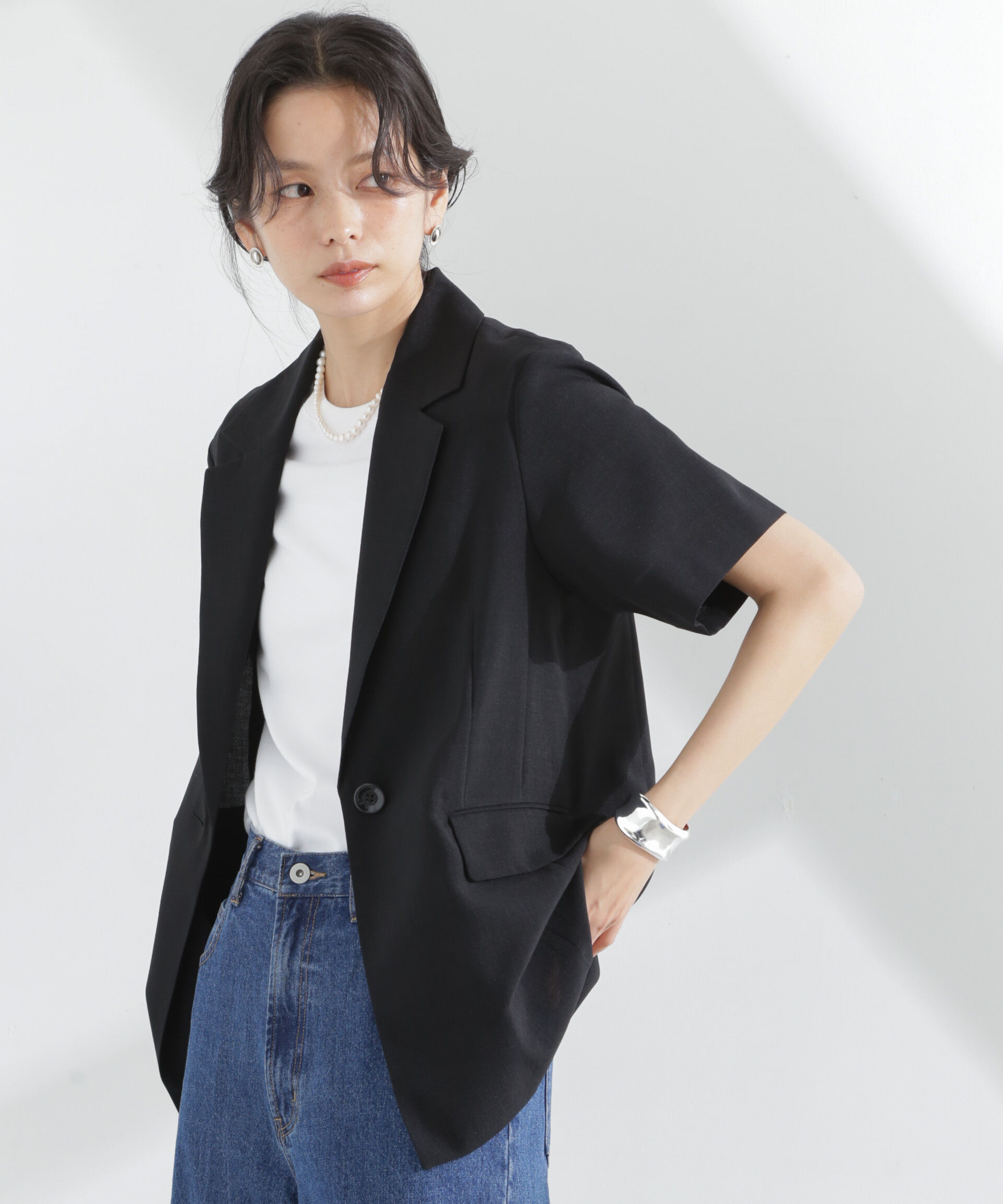 nano･universe「メランジドライ 半袖テーラードジャケット(セットアップ可)」|テーラードジャケット|