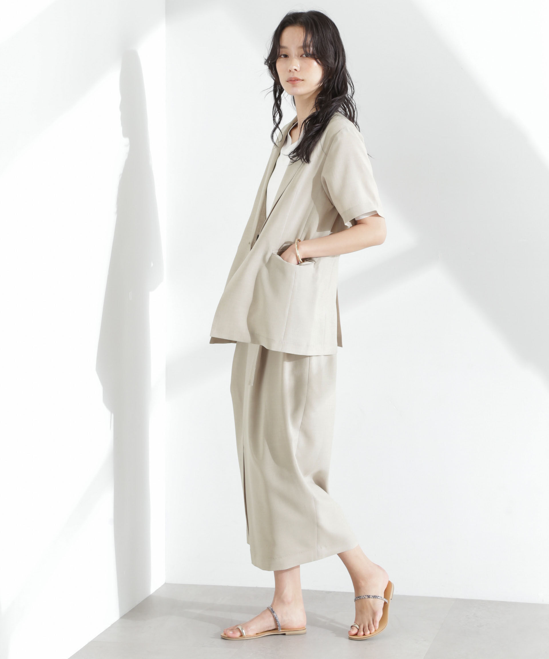 nano･universe「メランジドライ 半袖テーラードジャケット(セットアップ可)」|テーラードジャケット|