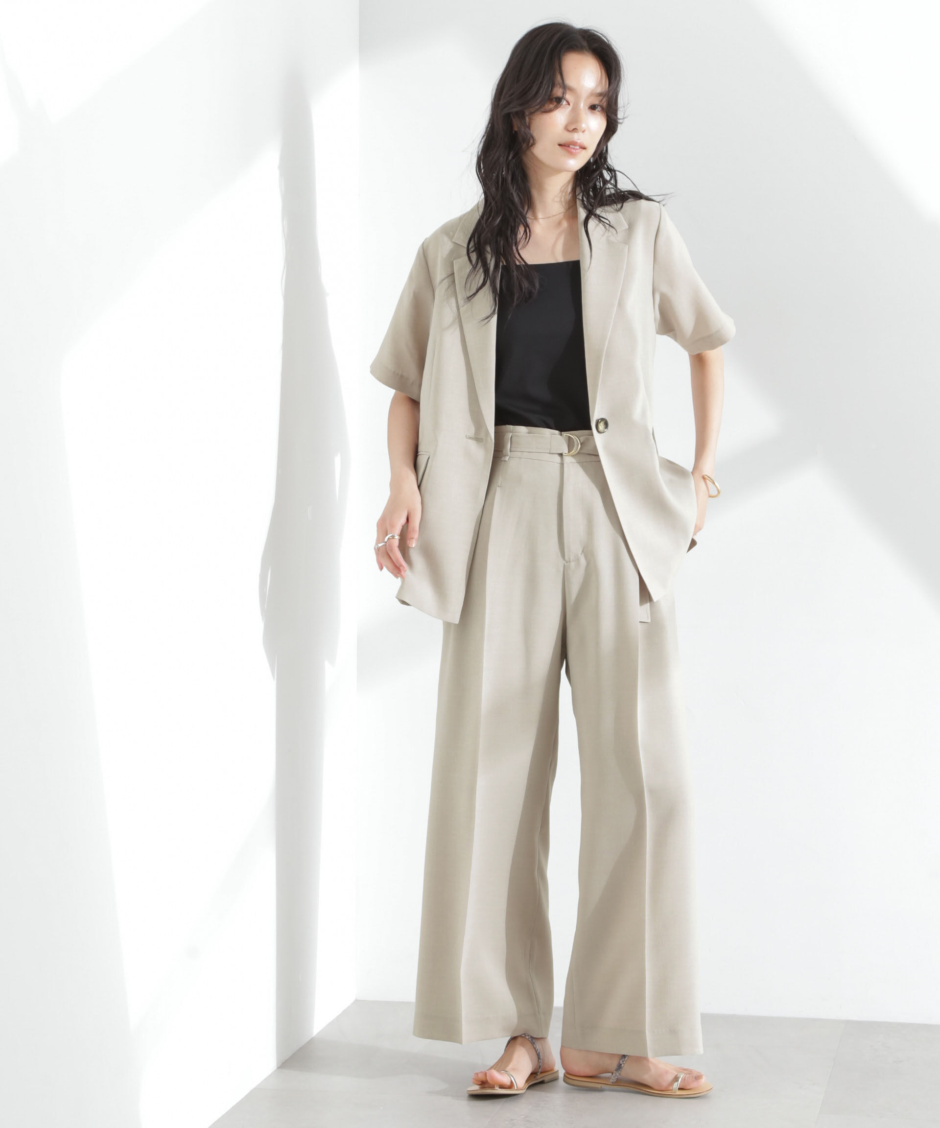 nano･universe「メランジドライ 半袖テーラードジャケット(セットアップ可)」|テーラードジャケット|