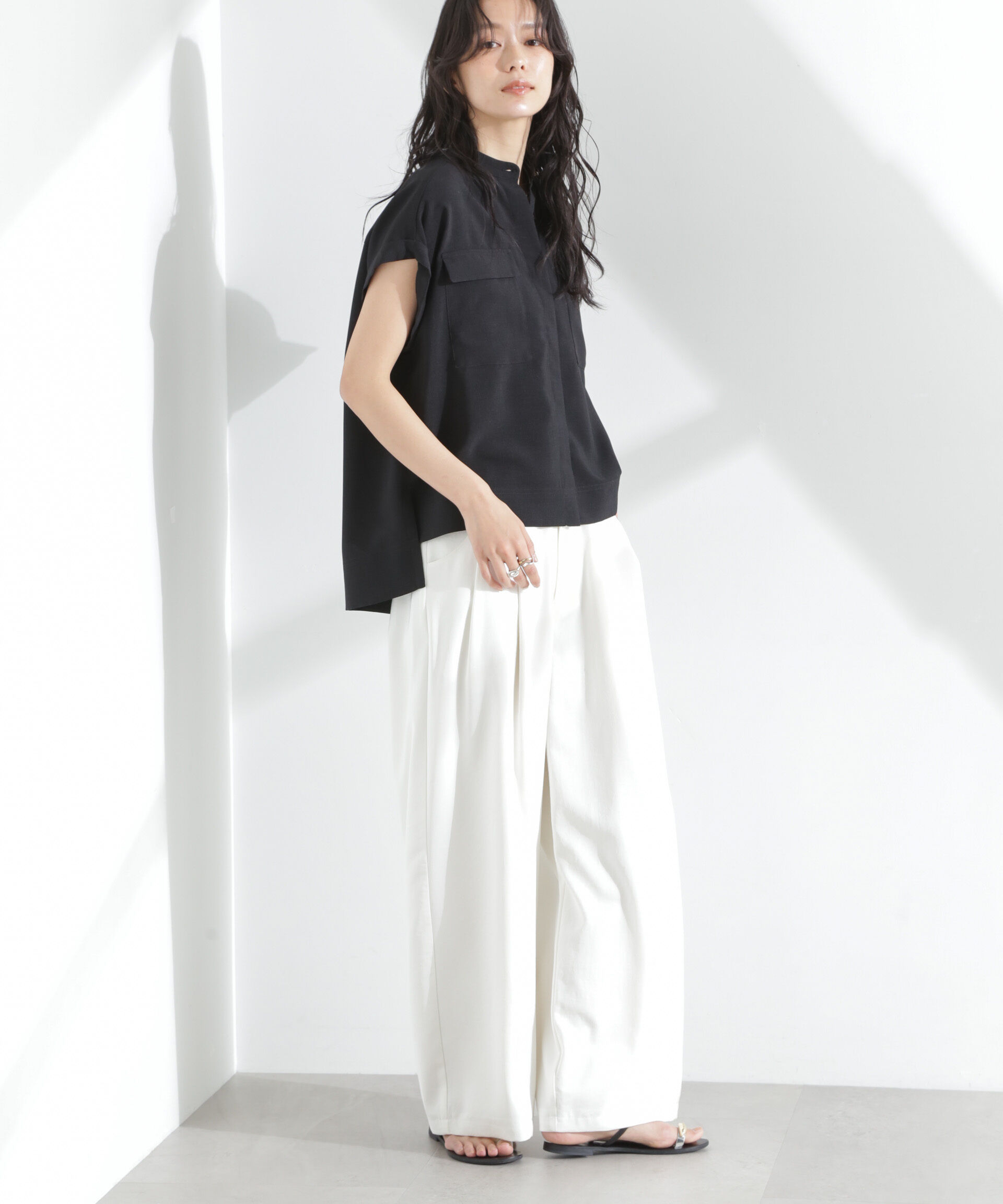 nano･universe「メランジドライ スタンドポケットシャツ(セットアップ可)」|シャツ・ブラウス|