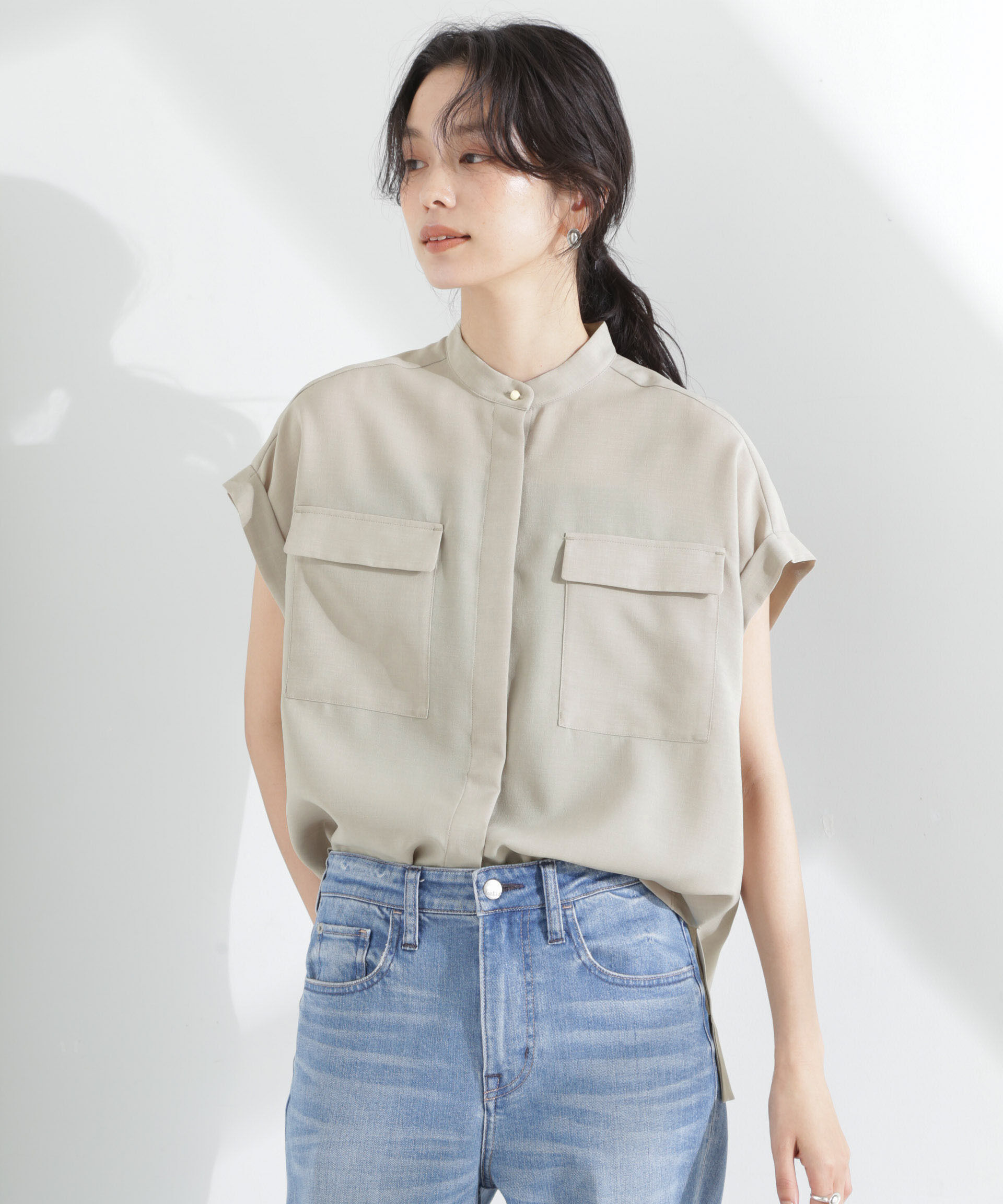 nano･universe「メランジドライ スタンドポケットシャツ(セットアップ可)」|シャツ・ブラウス|