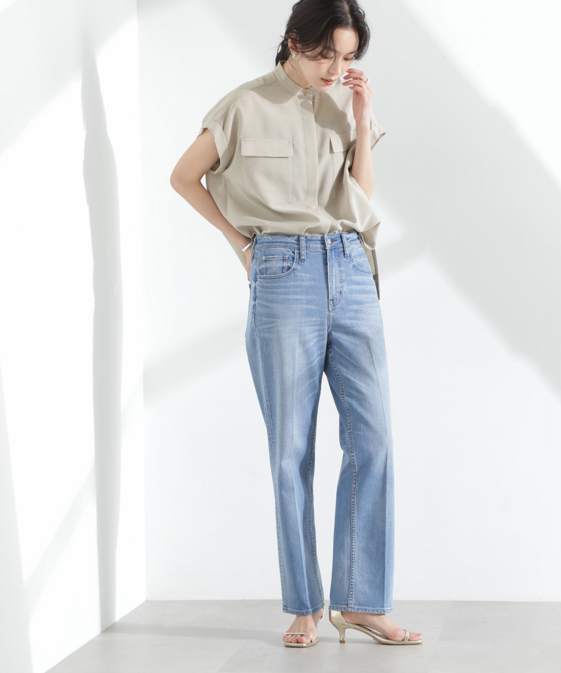 nano･universe「メランジドライ スタンドポケットシャツ(セットアップ可)」|シャツ・ブラウス|