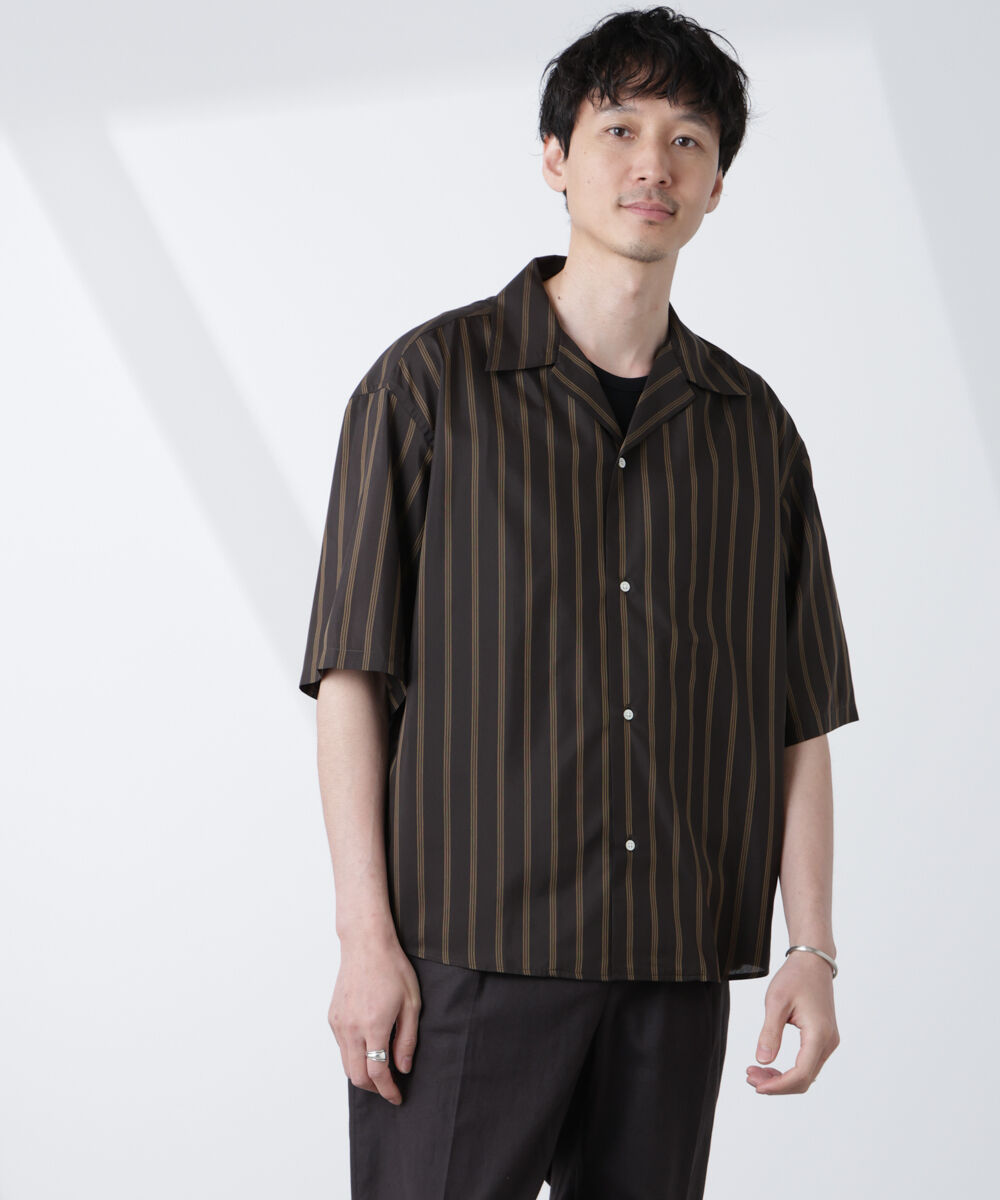 nano･universe「「大人のワイドシャツ」ストライプオープンカラー半袖シャツ」|シャツ・ブラウス|