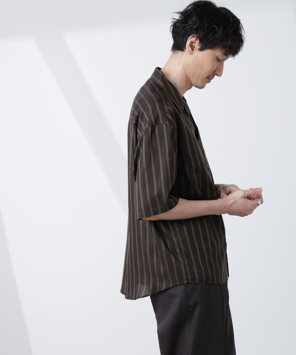 nano･universe「「大人のワイドシャツ」ストライプオープンカラー半袖シャツ」|シャツ・ブラウス|