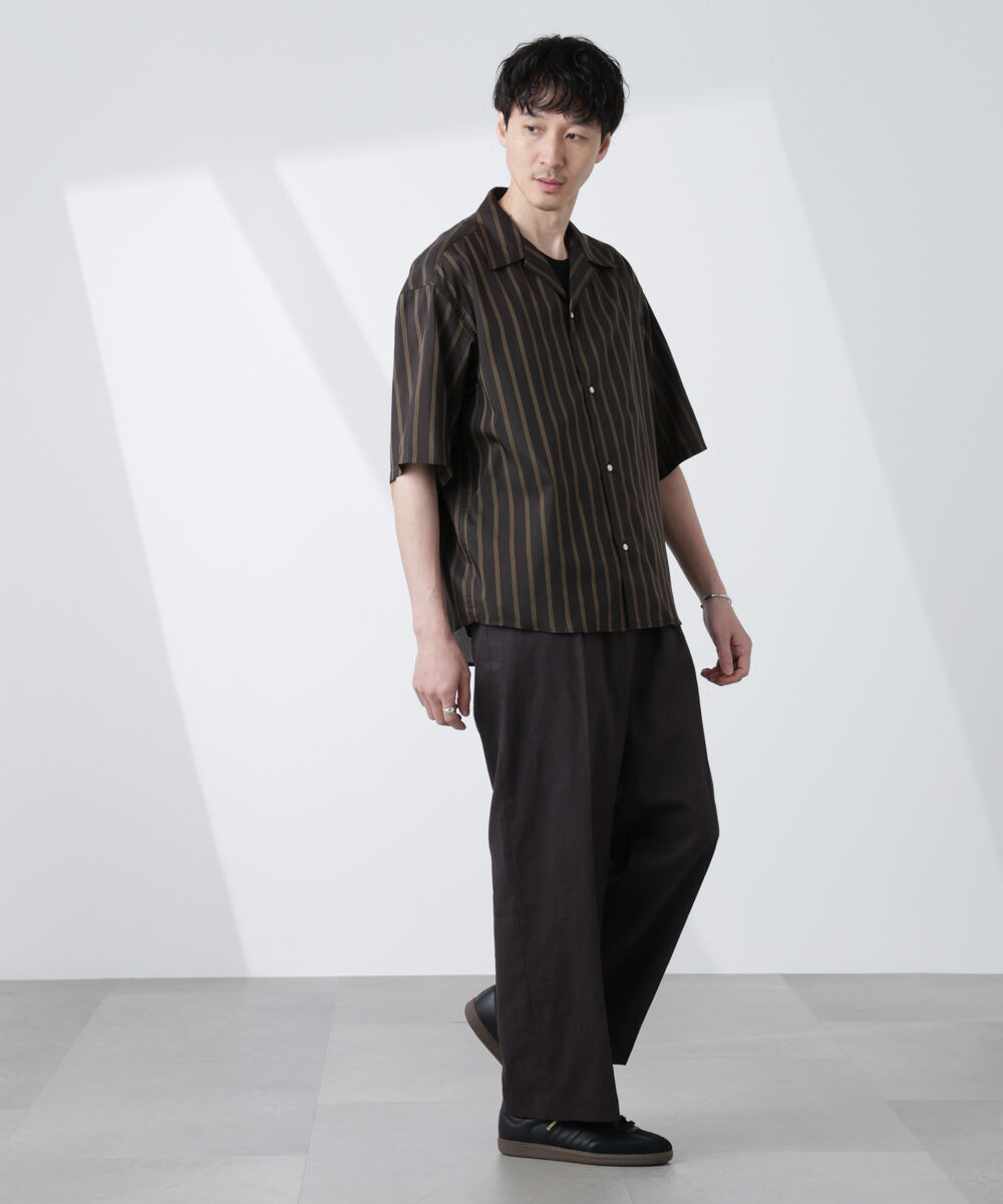 nano･universe「「大人のワイドシャツ」ストライプオープンカラー半袖シャツ」|シャツ・ブラウス|